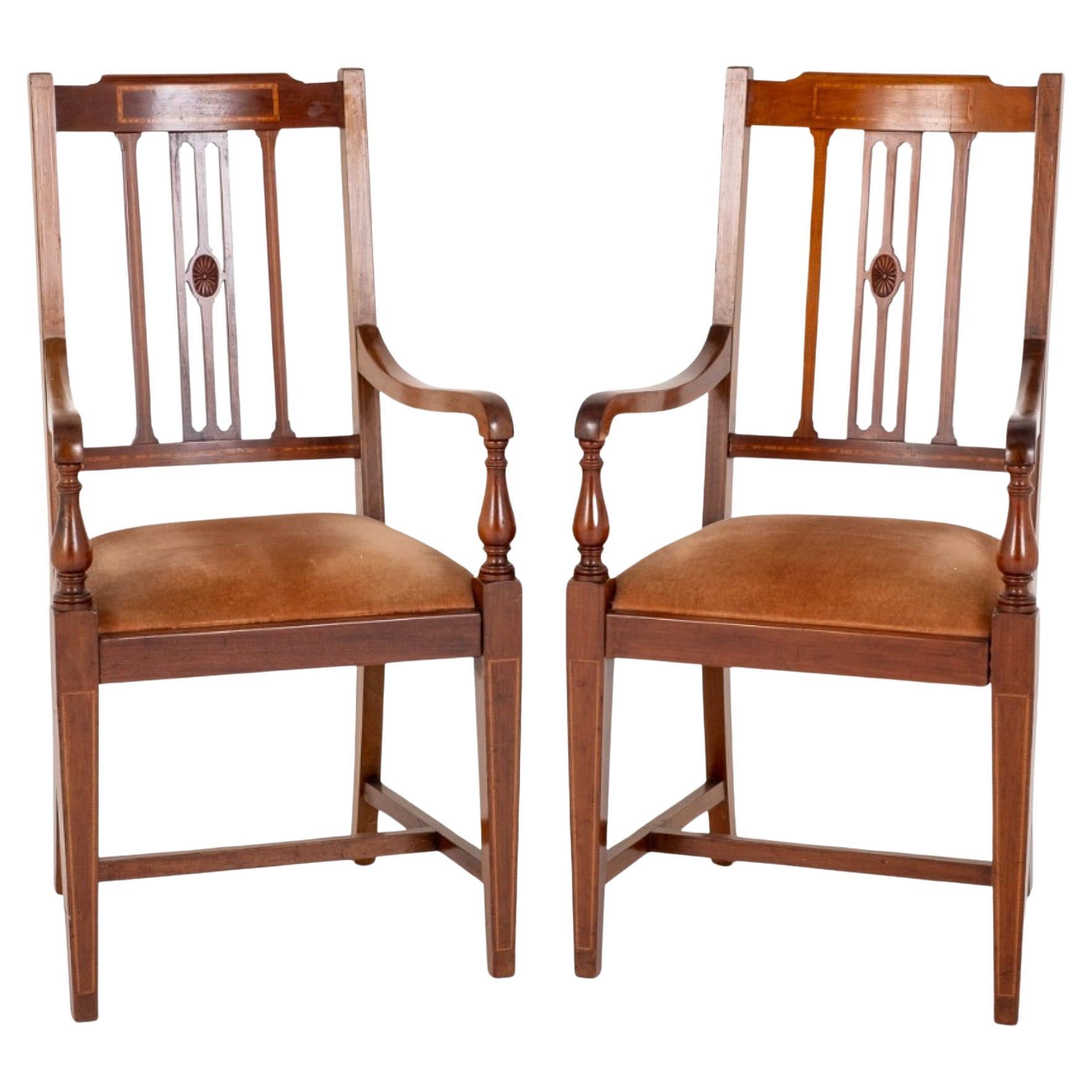 Sheraton Revival Arm Chairs Mahogany Accent Antique