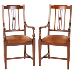 Sheraton Revival Arm Chairs Mahogany Accent Antique