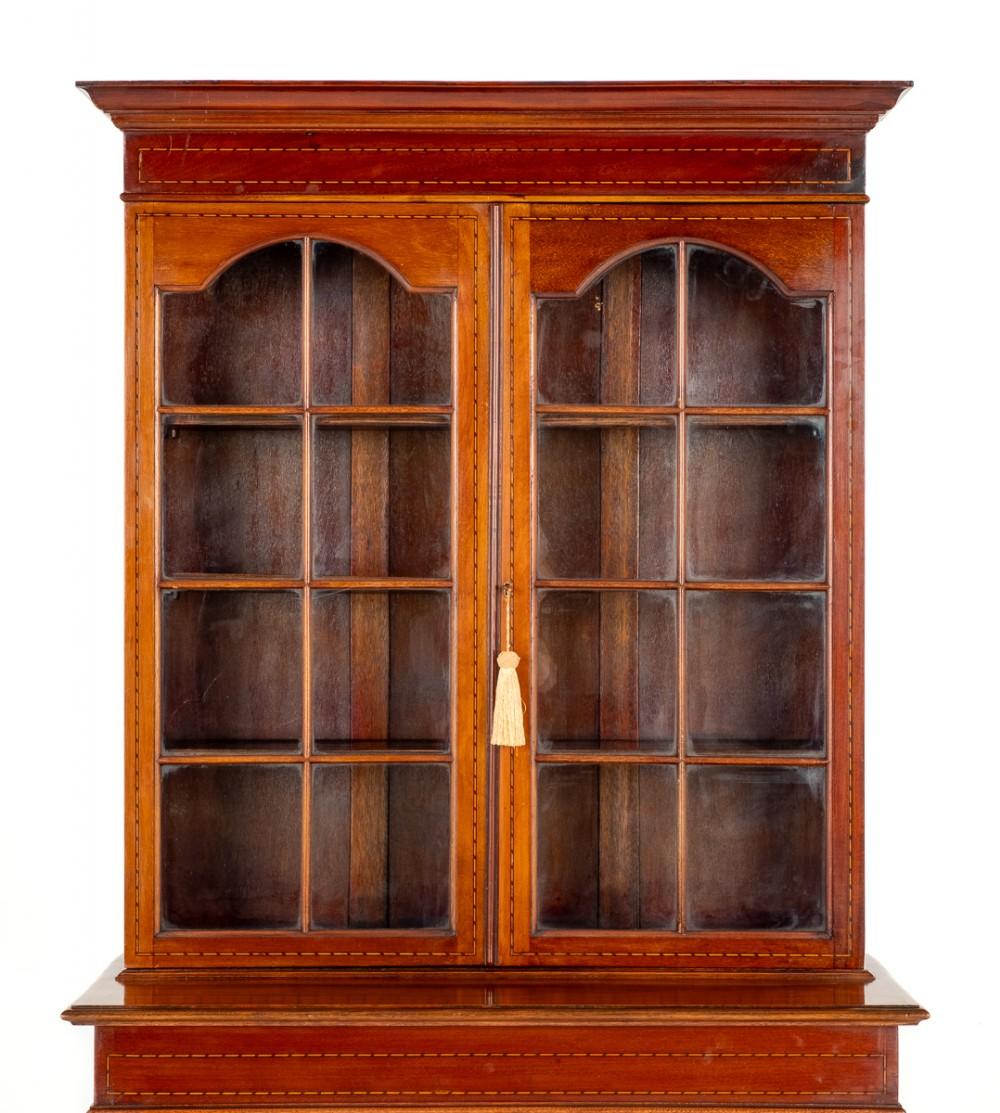 Sheraton Revival Bookcase Mahogany Cabinet Glazed 1880 In Good Condition For Sale In Potters Bar, GB