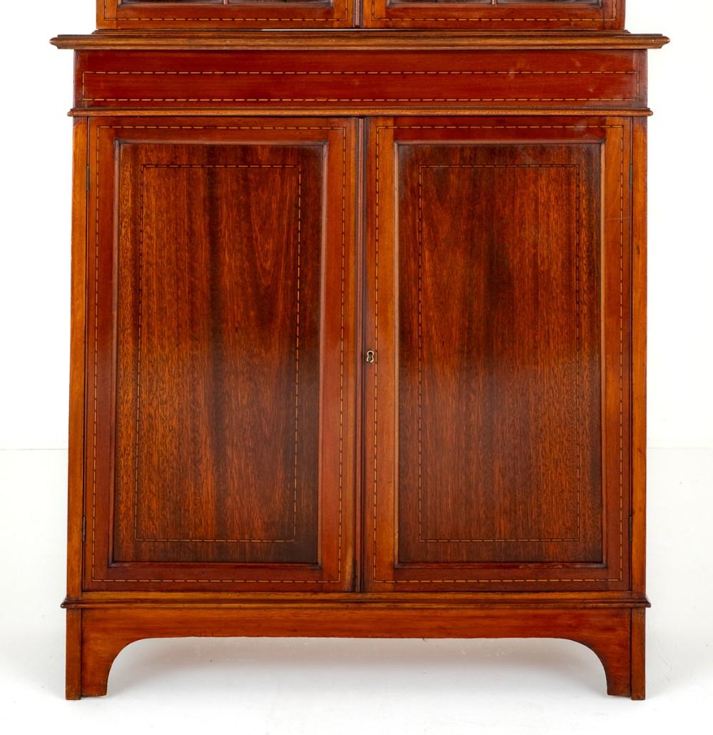 Late 19th Century Sheraton Revival Bookcase Mahogany Cabinet Glazed 1880 For Sale