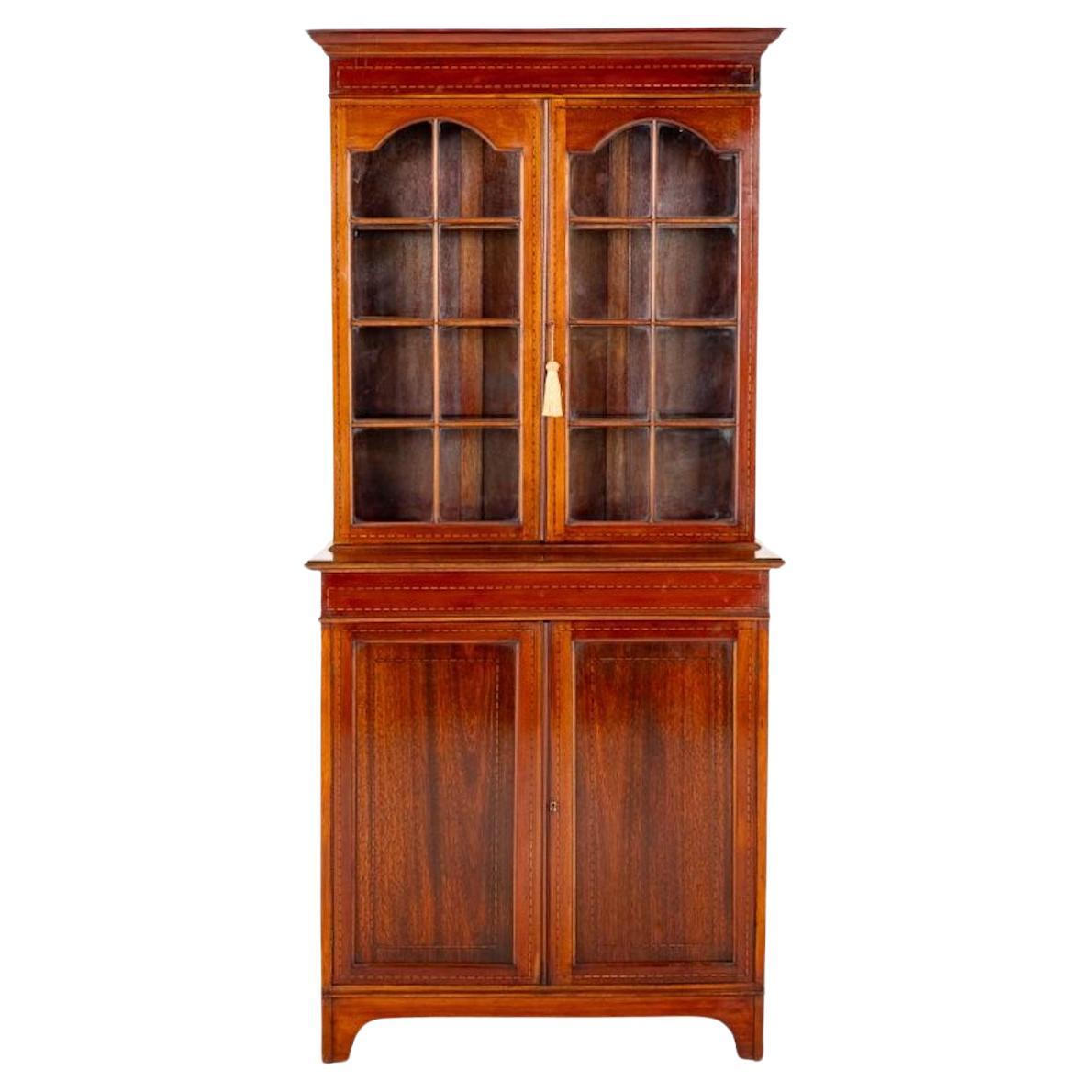 Sheraton Revival Bookcase Mahogany Cabinet Glazed 1880 For Sale