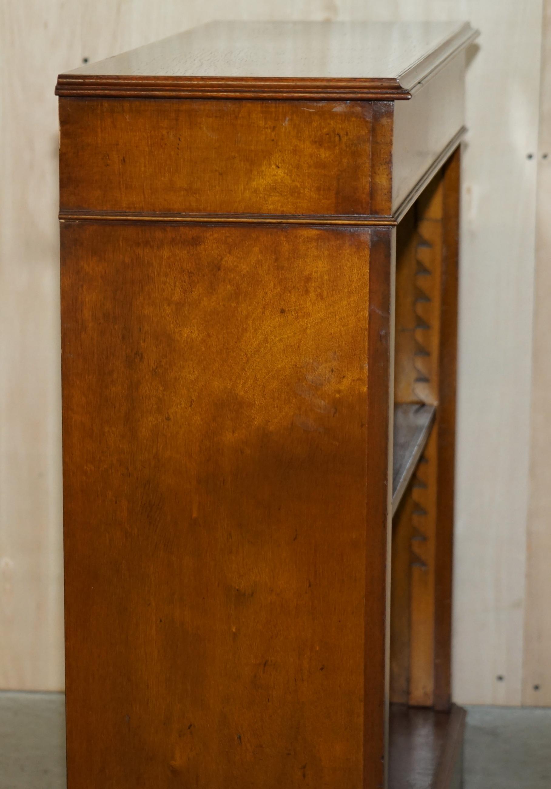 Sheraton Revival Burr Elm Walnut Inlay Dwarf Library Open Bookcase Bookshelf For Sale 4
