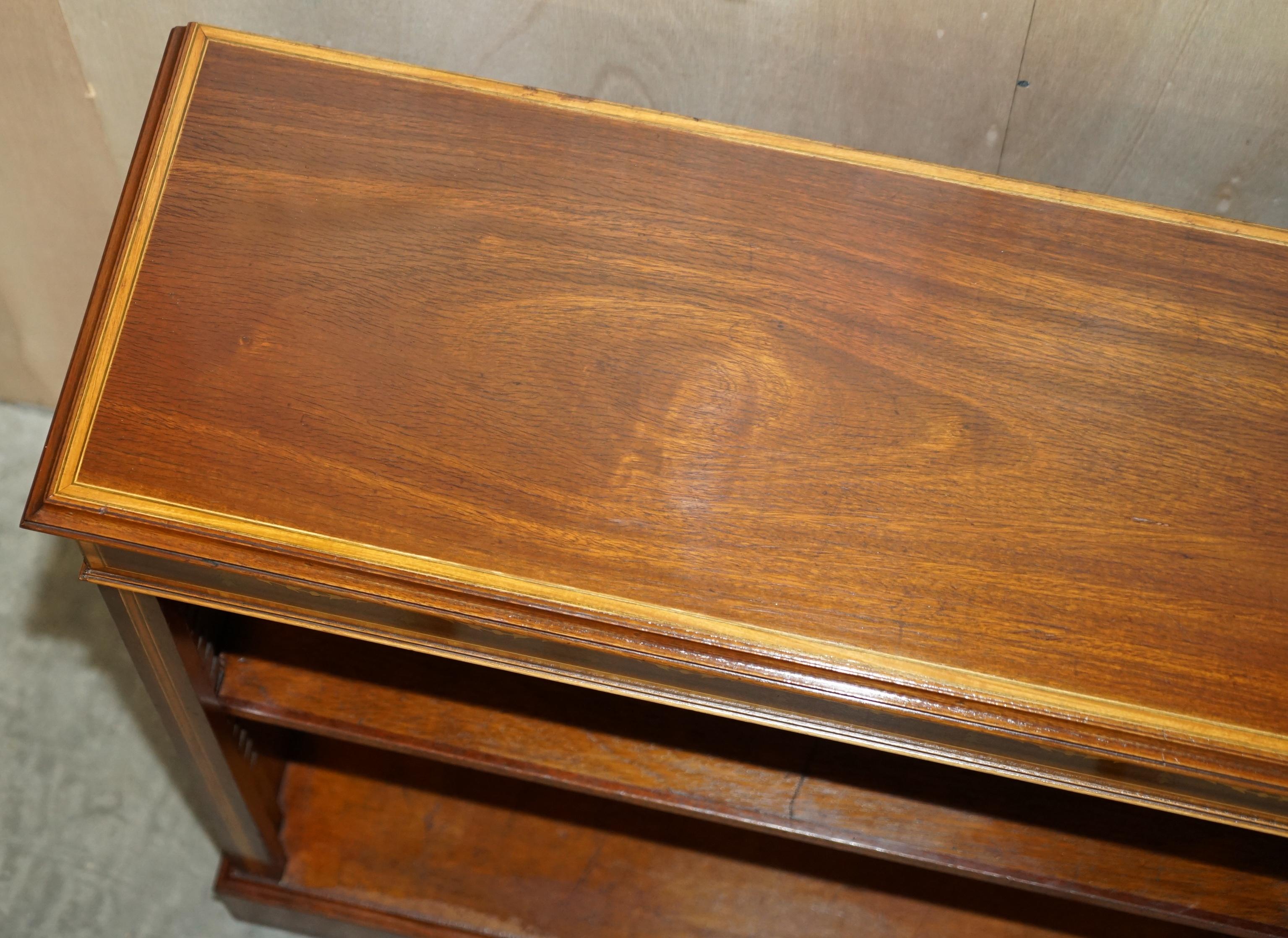 Sheraton Revival Burr Elm Walnut Inlay Dwarf Library Open Bookcase Bookshelf For Sale 1