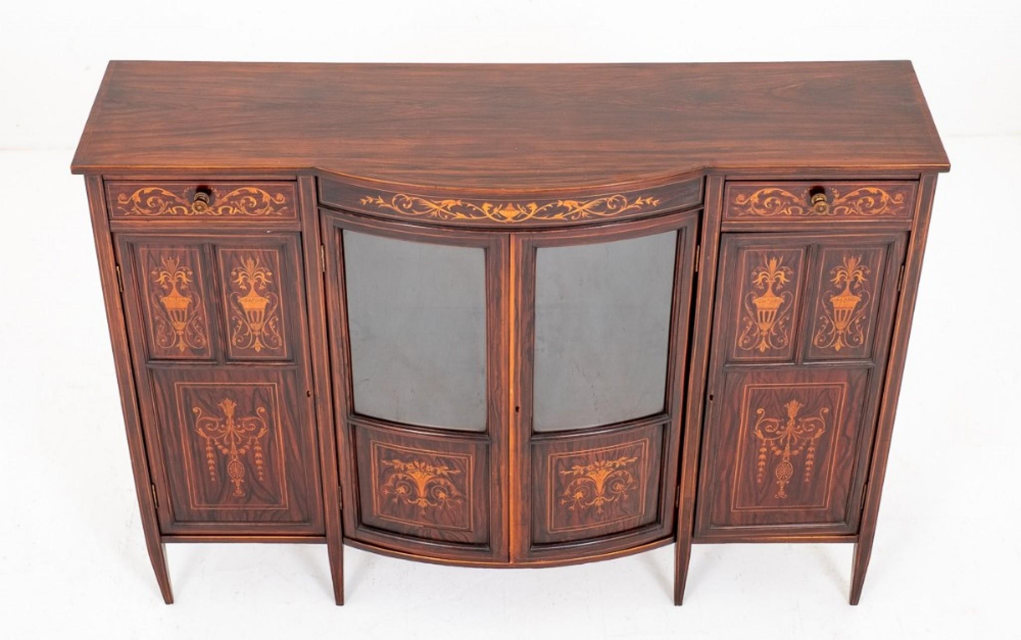 Superb Edwards and Roberts Sheraton Revival side cabinet.
This Superb Cabinet Features Bowed Central Doors flanked by 2 panelled Doors with 2 Mahogany Lined Drawers above one bearing the Edwards and Roberts Stamp. Circa 1880
(Founded in 1845,