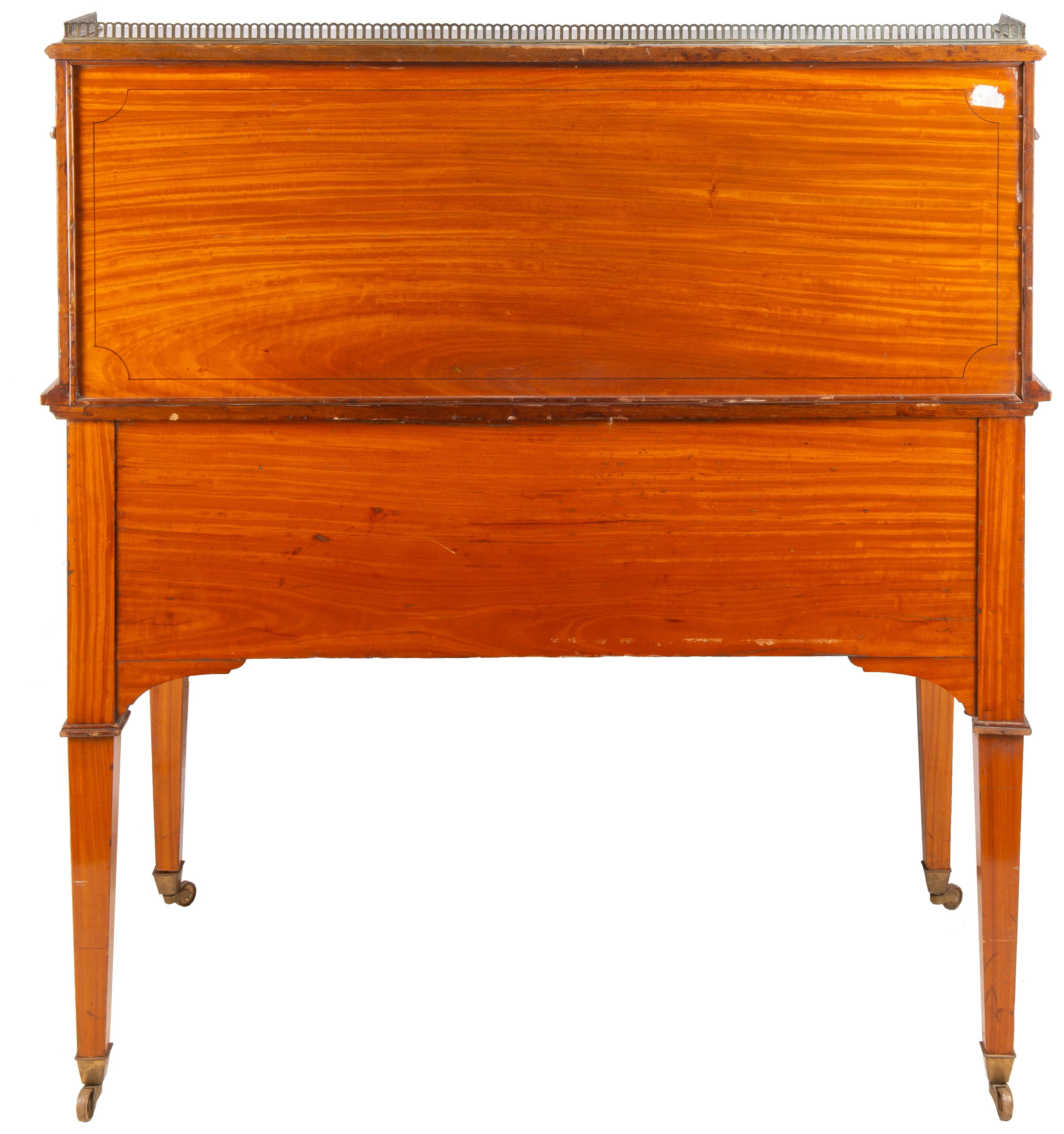 Satinwood Sheraton Revival Cylinder Bureau, circa 1890 For Sale