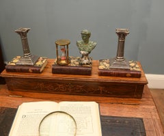 Sheraton Revival Davenport Scrivania antica intarsiata 1890