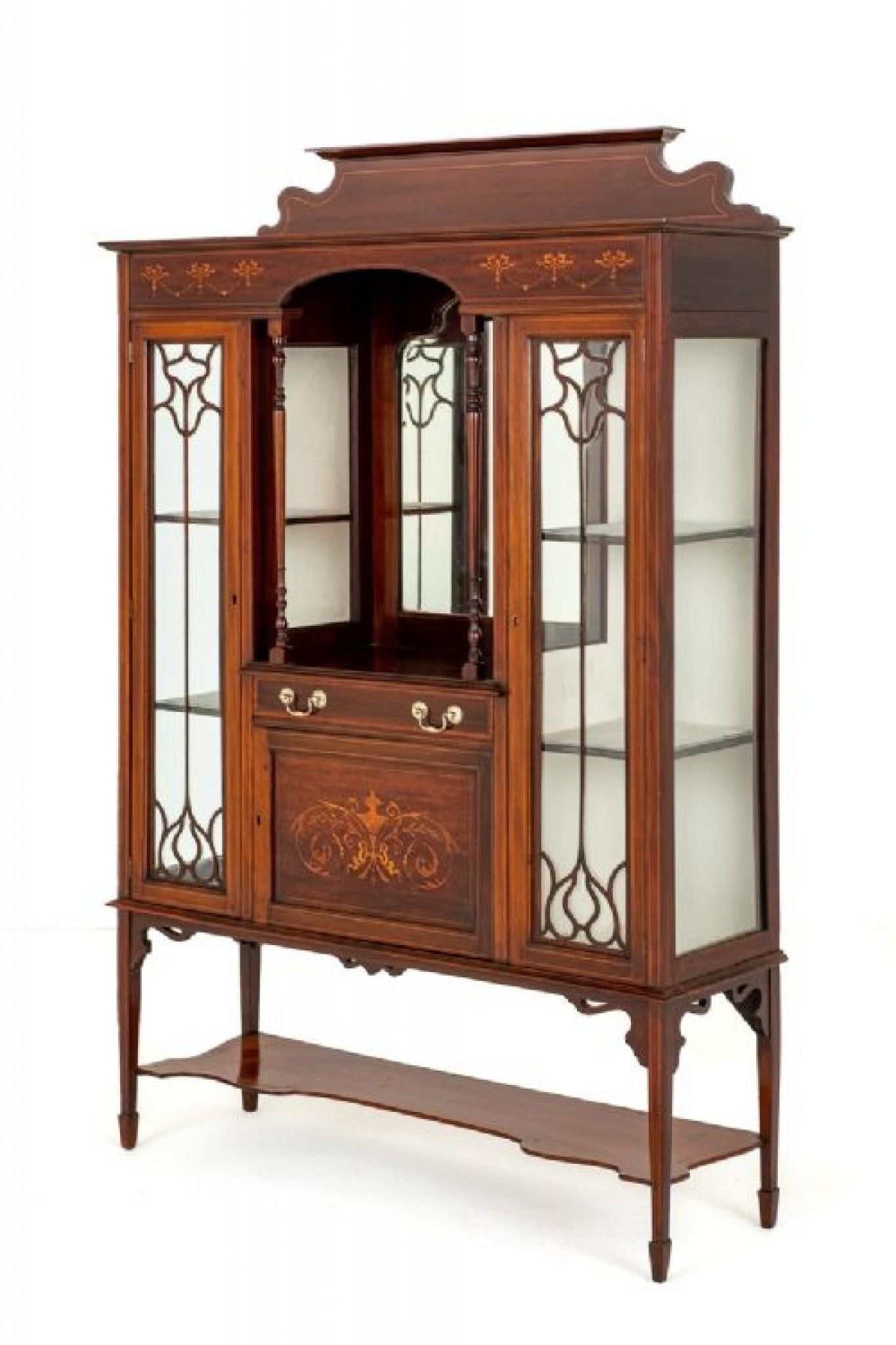 Sheraton Revival Display Cabinet Antique Mahogany 1890 In Good Condition In Potters Bar, GB