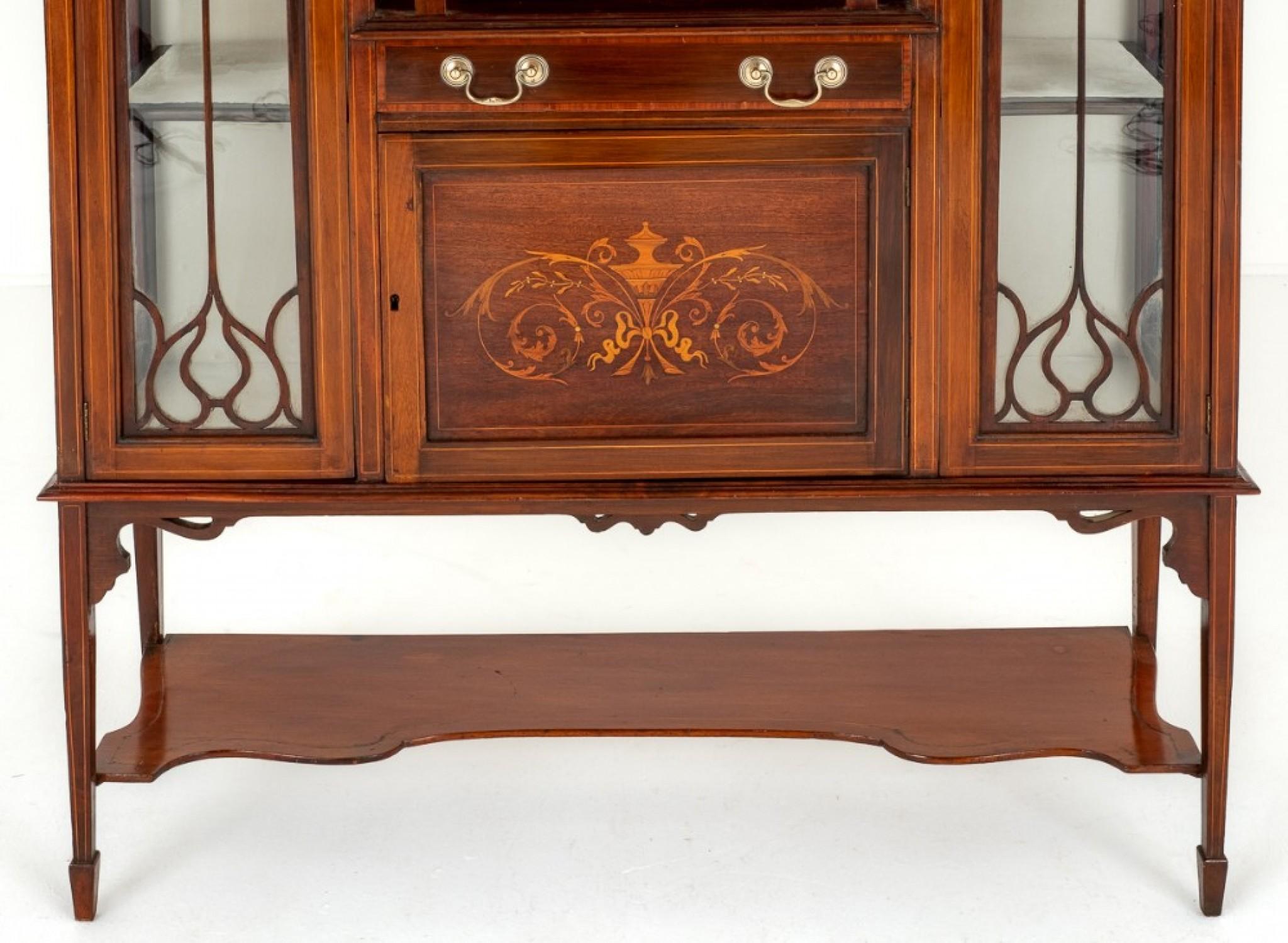Sheraton Revival Display Cabinet Antique Mahogany 1890 1