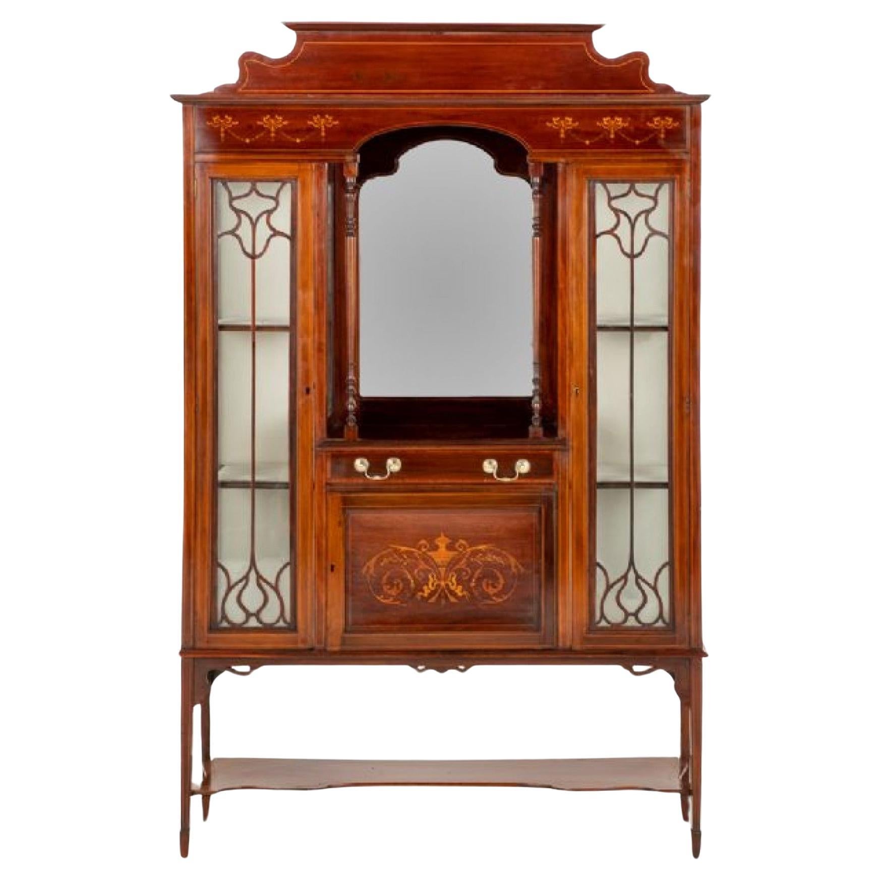 Sheraton Revival Display Cabinet Antique Mahogany 1890