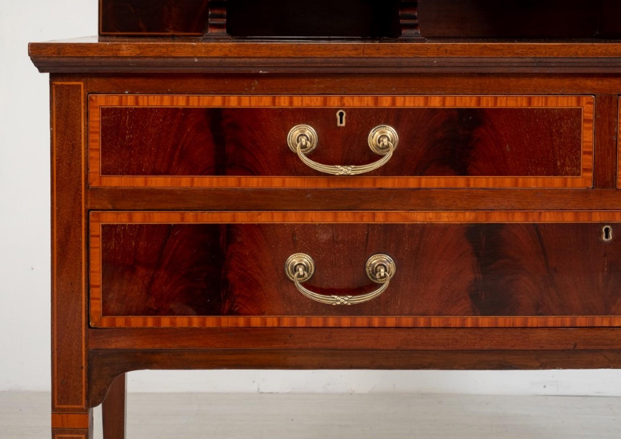 Sheraton Revival Dresser Desk, Antique Mahogany Furniture, 1890 5