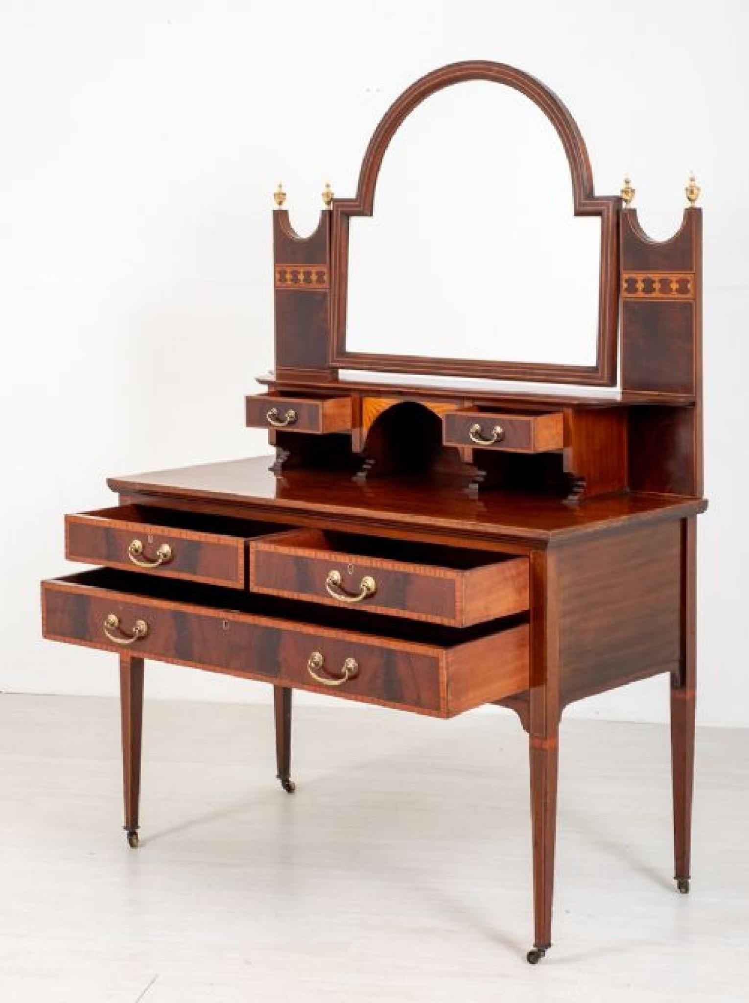 Sheraton Revival Dresser Desk, Antique Mahogany Furniture, 1890 3