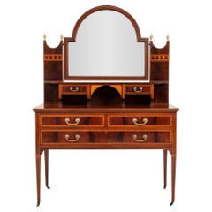 Sheraton Revival Dresser Desk, Antique Mahogany Furniture, 1890
