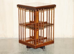 SHERATON REVIVAL FLAMED HARDWOOD WALNUT & SATINWOOD REVOLViNG BOOKCASE TABLE