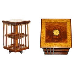 SHERATON REVIVAL FLAMED HARDWOOD WALNUT & SATINWOOD REVOLViNG BOOKCASE TABLE