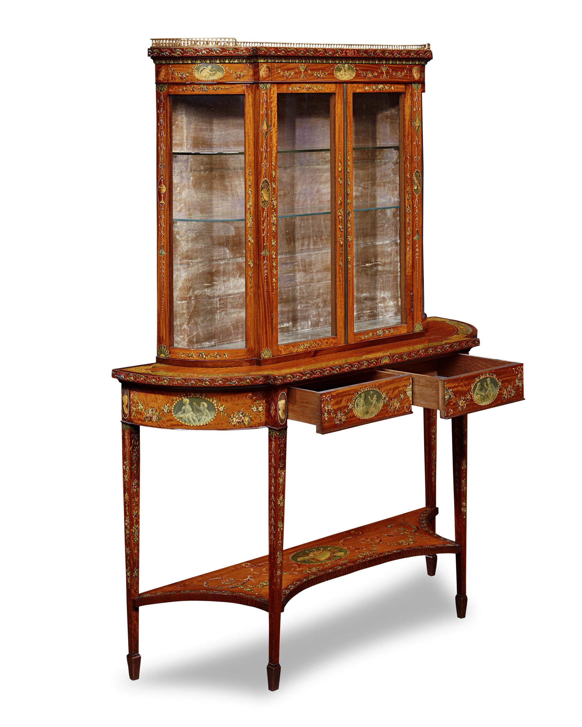 English Sheraton Revival Hand-Painted Vitrine For Sale