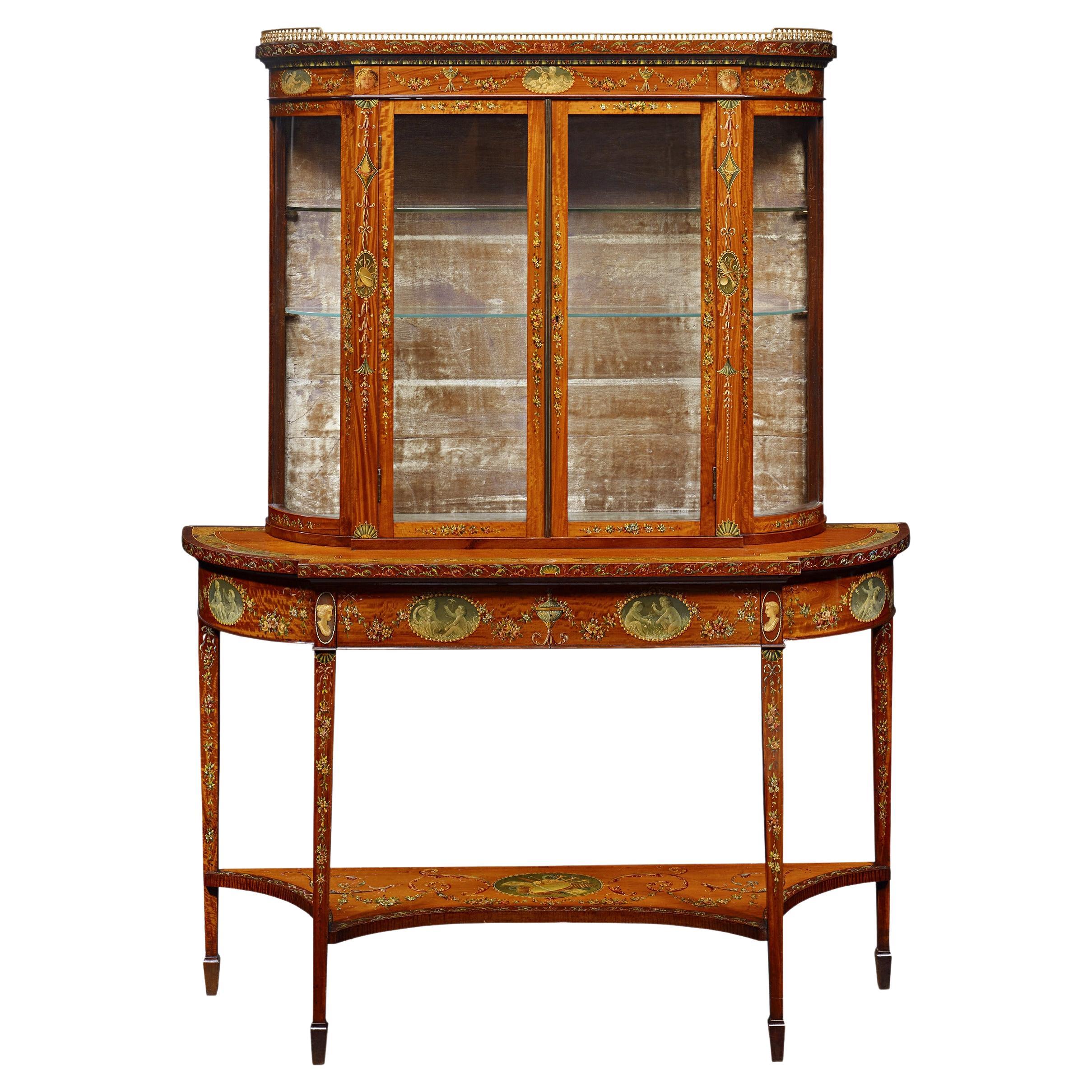 Sheraton Revival Hand-Painted Vitrine For Sale