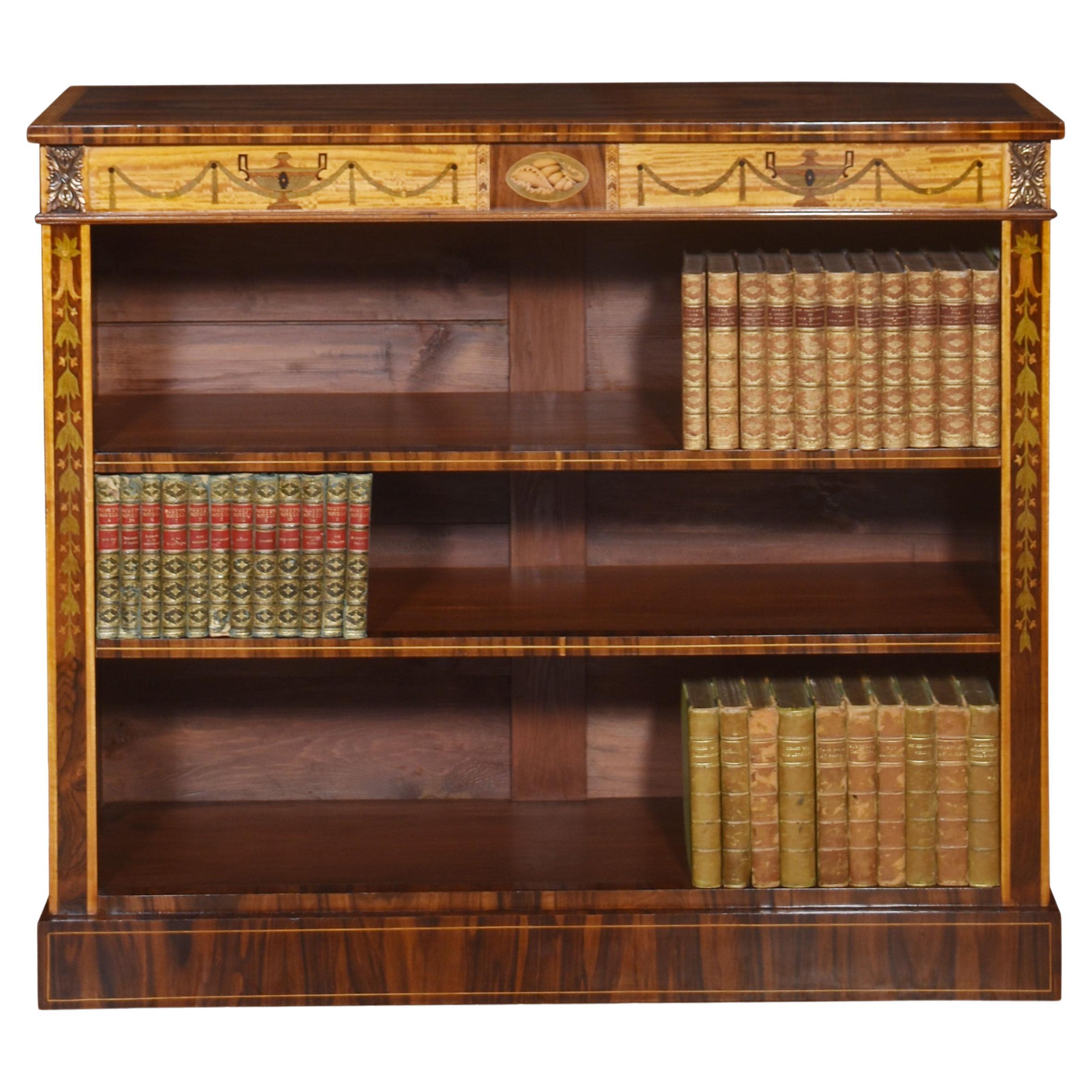 Sheraton revival inlaid open bookcase For Sale