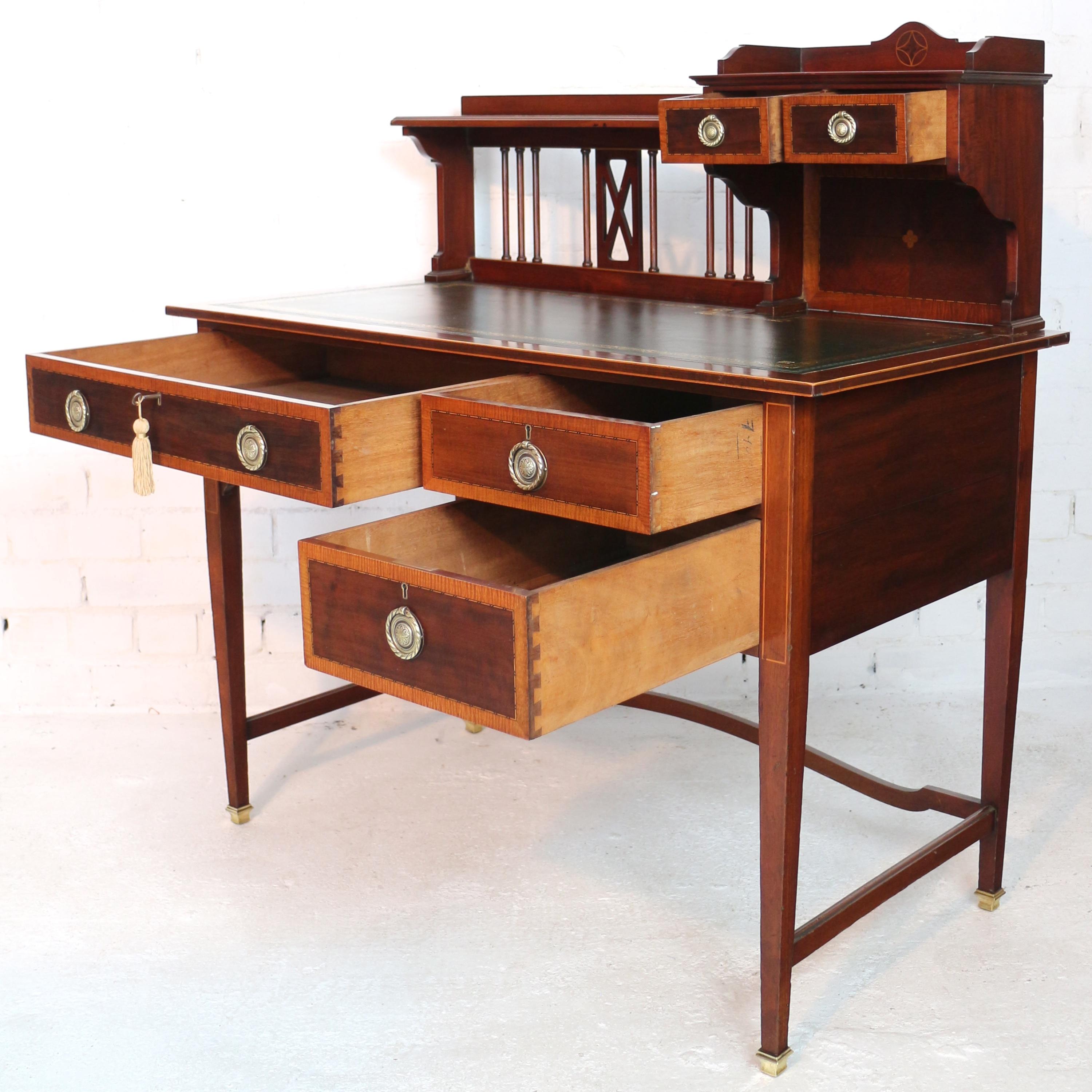 Sheraton Revival Mahogany and Inlaid Desk, Attributed to Shapland & Petter 8