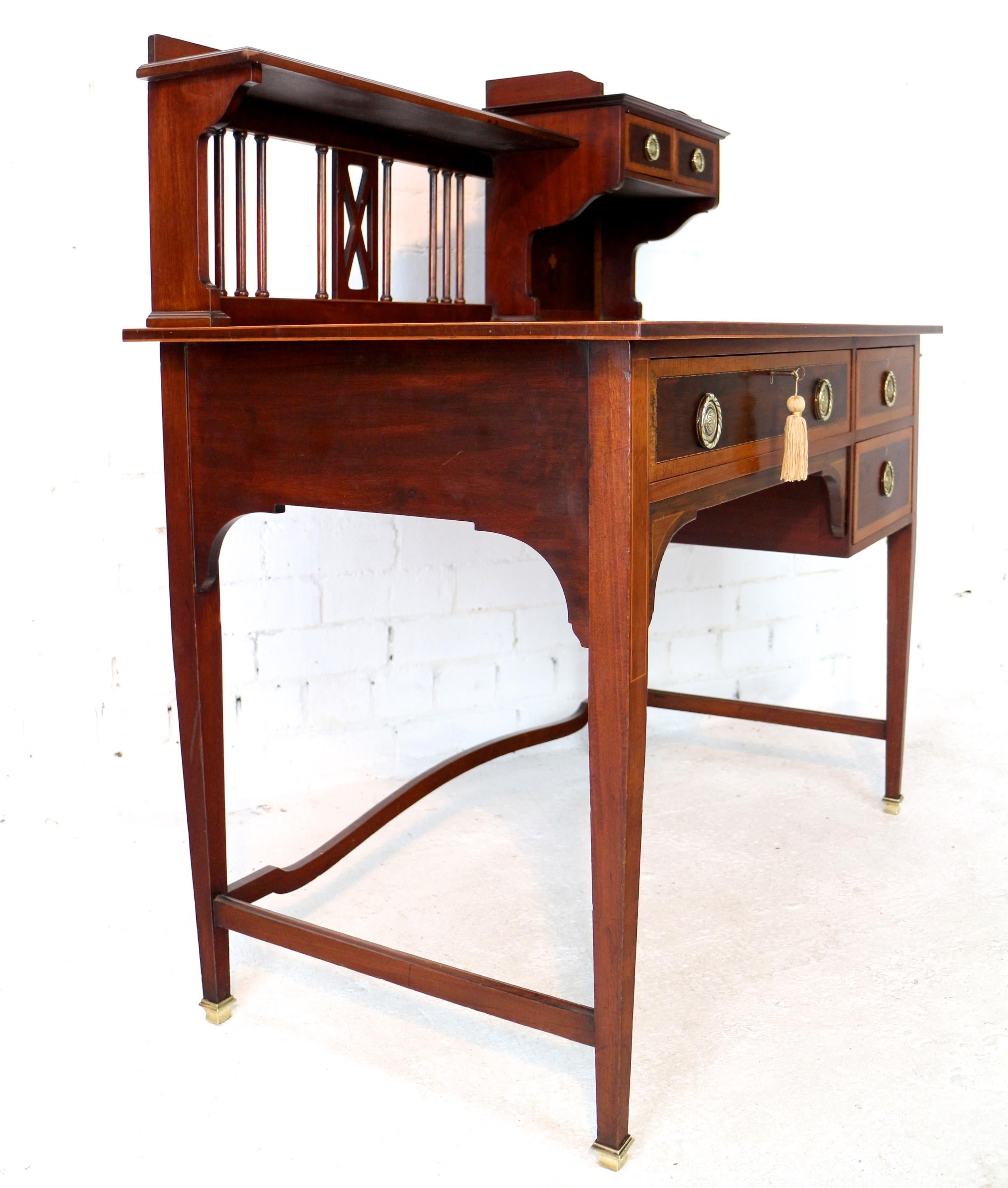 Sheraton Revival Mahogany and Inlaid Desk, Attributed to Shapland & Petter 12