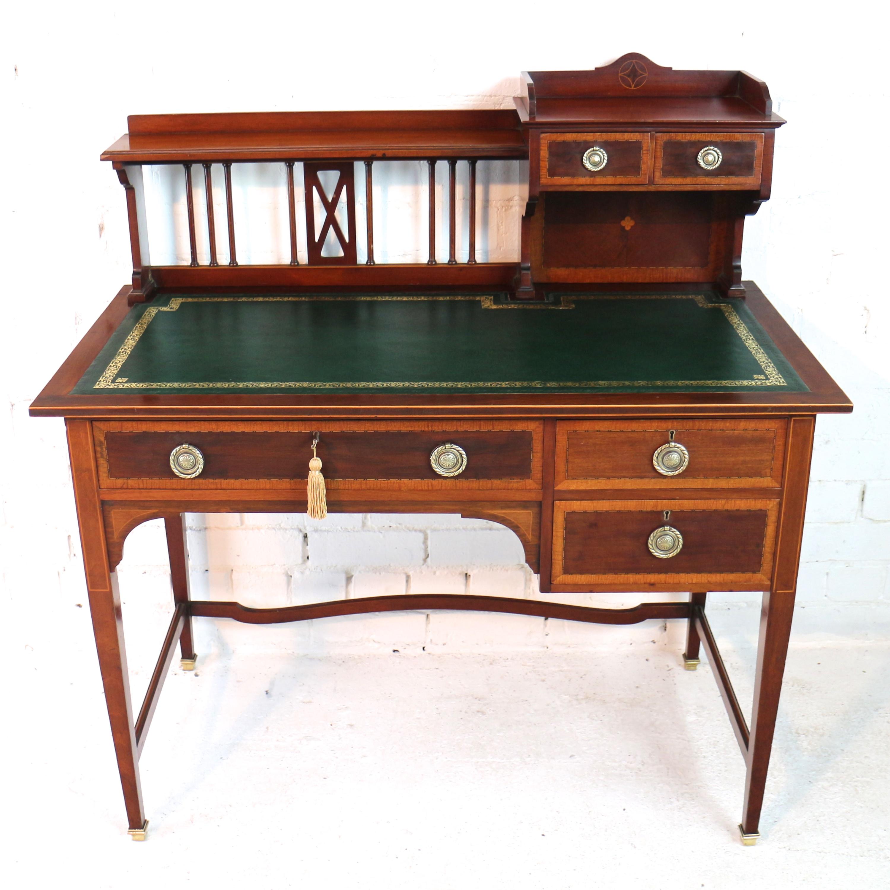English Sheraton Revival Mahogany and Inlaid Desk, Attributed to Shapland & Petter