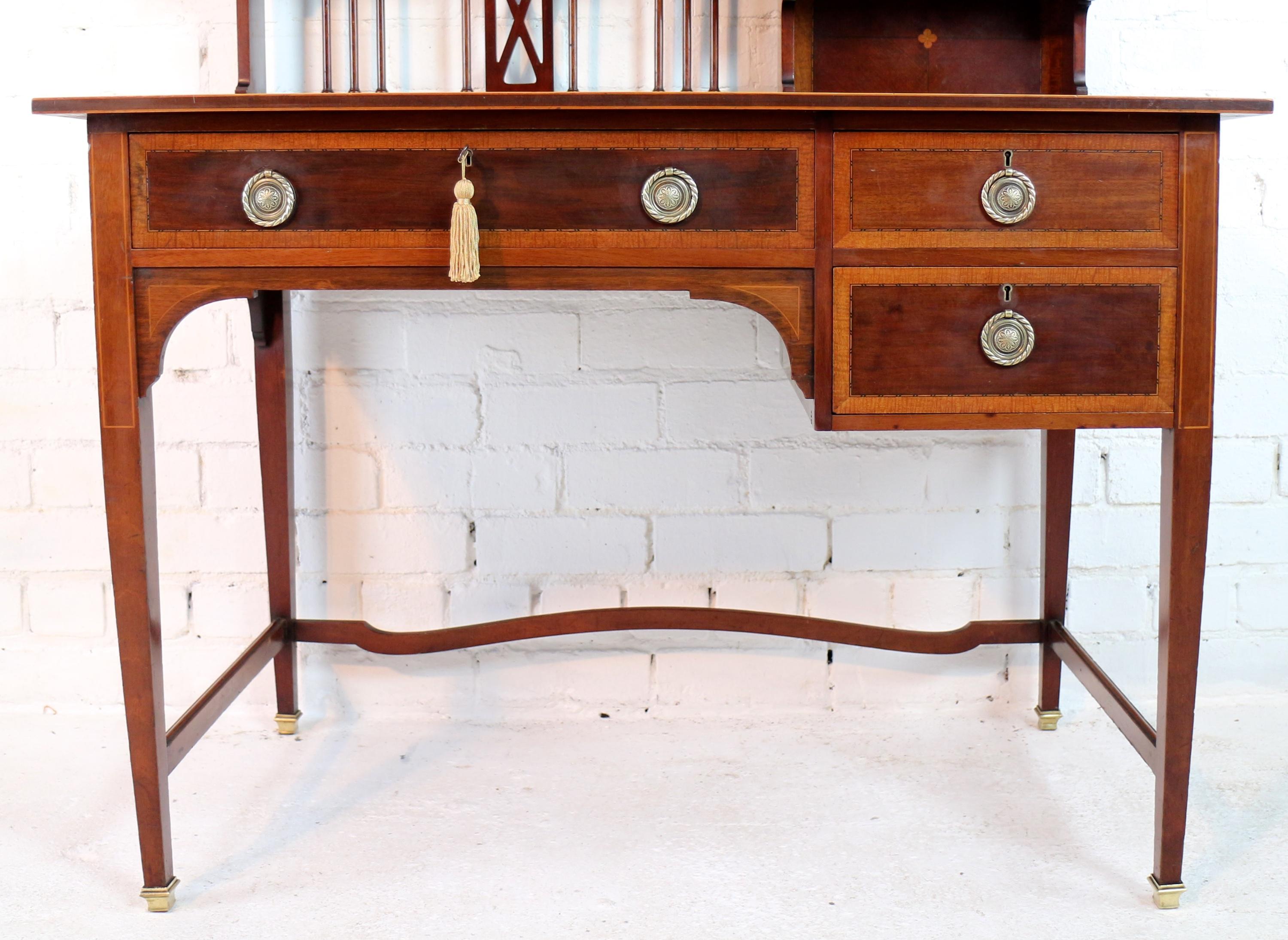 Sheraton Revival Mahogany and Inlaid Desk, Attributed to Shapland & Petter 1
