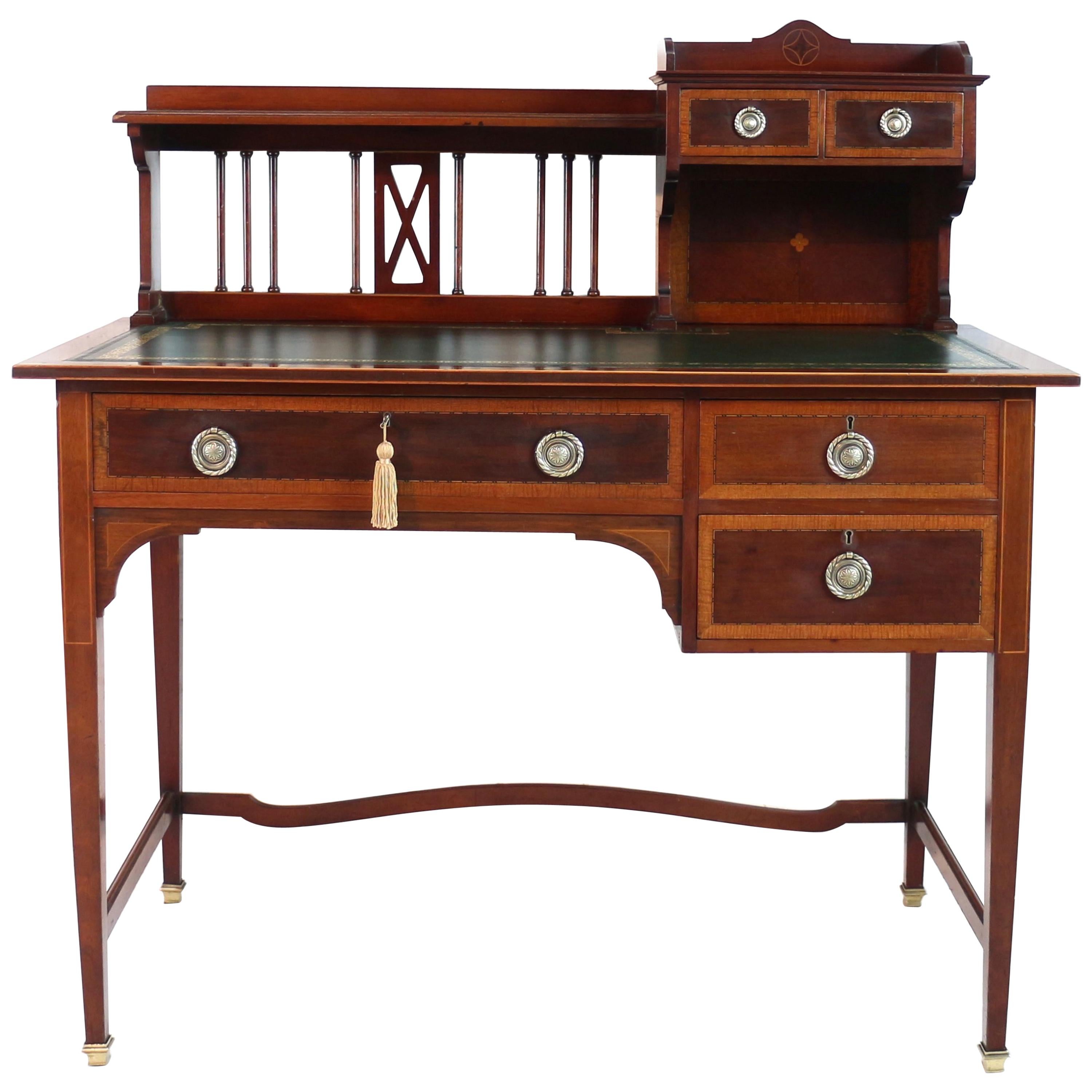 Sheraton Revival Mahogany and Inlaid Desk, Attributed to Shapland & Petter
