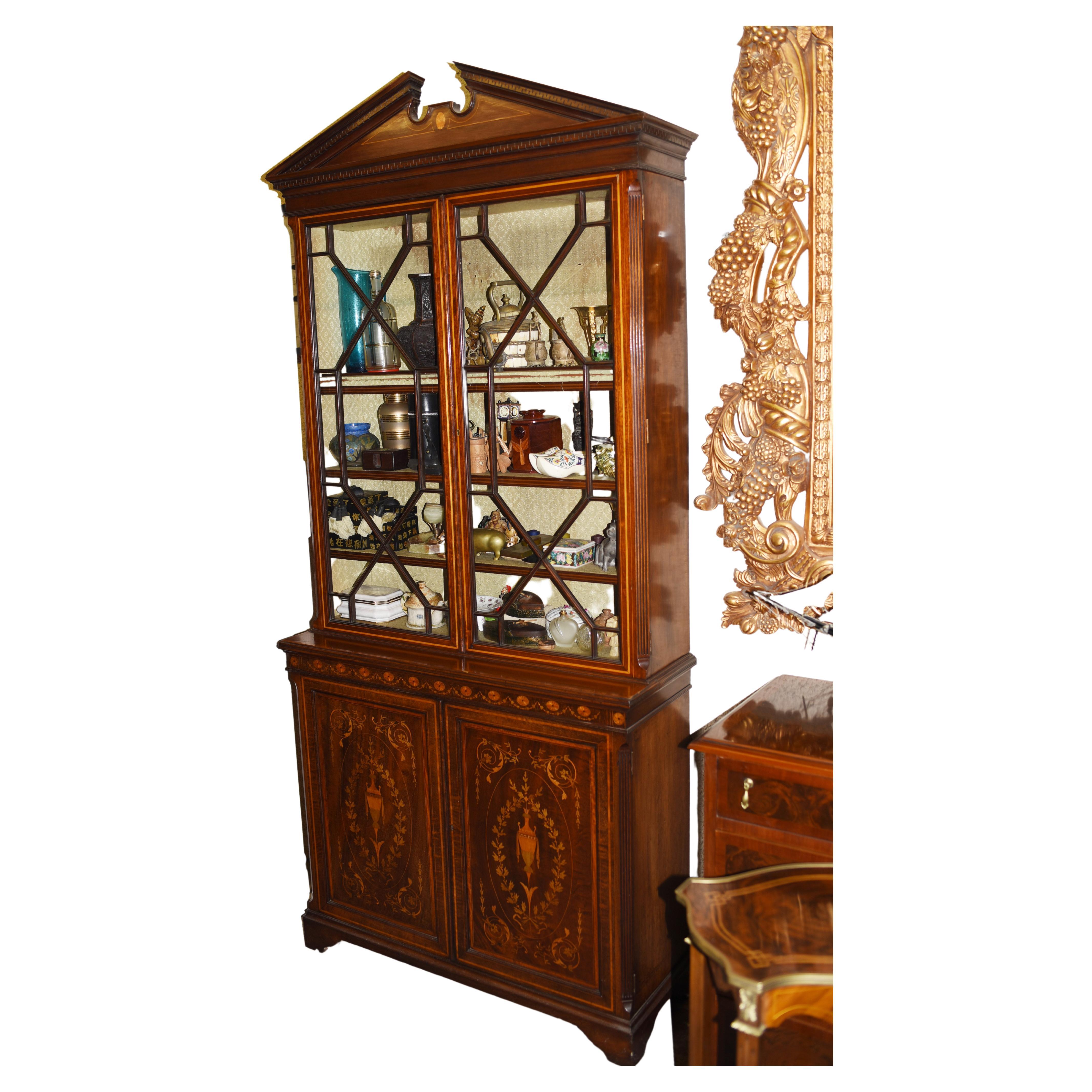 Sheraton Revival Mahogany Bookcase Display Cabinet For Sale
