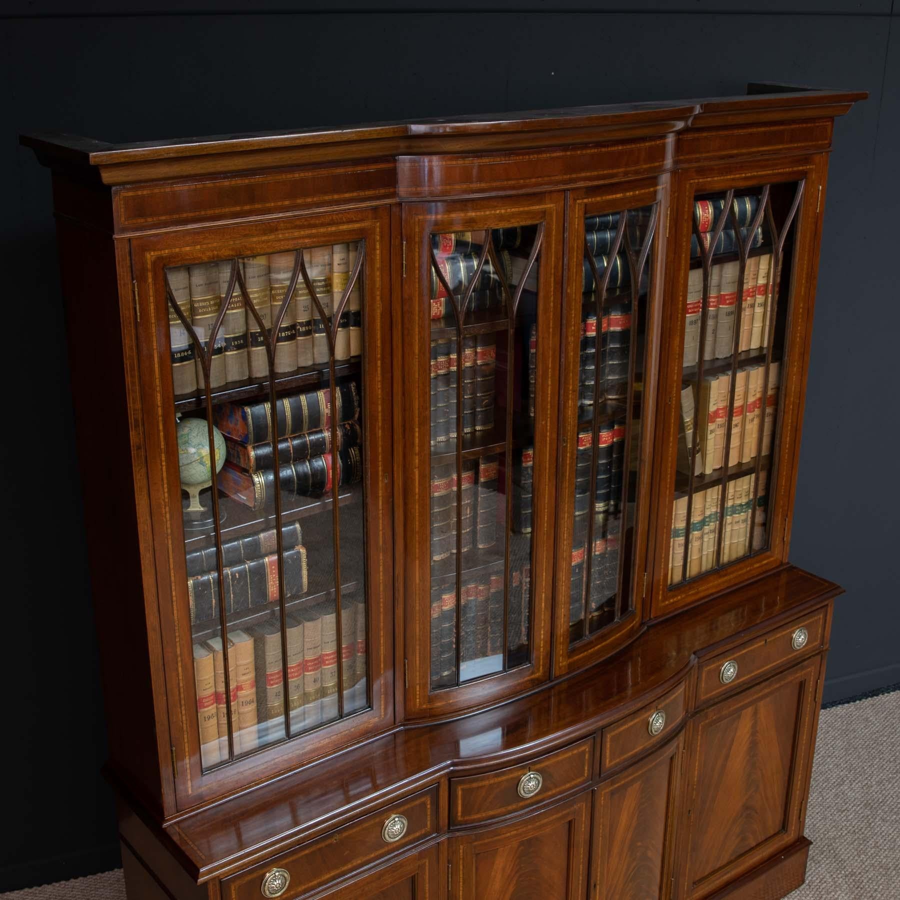 European Sheraton Revival Mahogany Bookcase