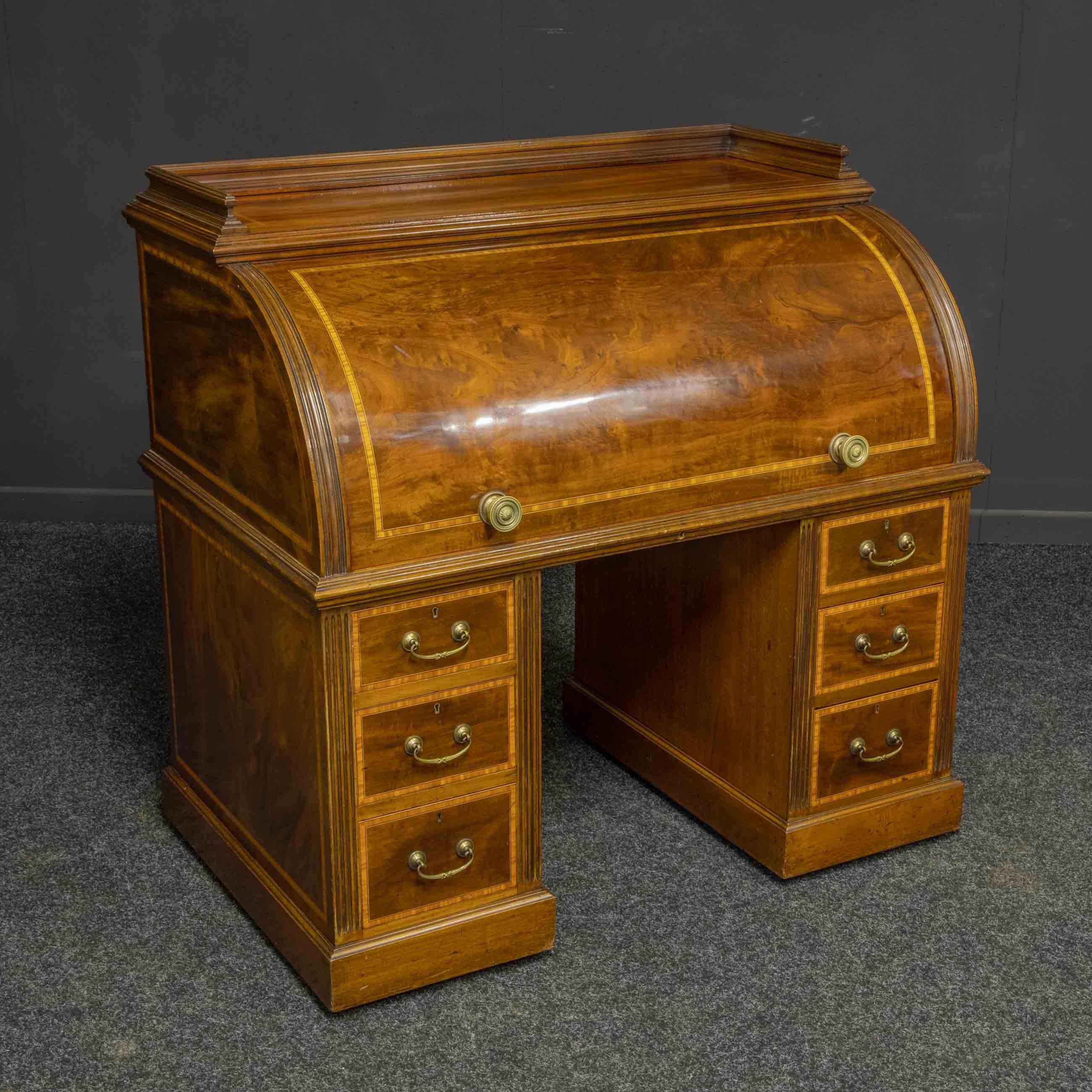 Sheraton Revival Mahogany Cylinder Desk 8