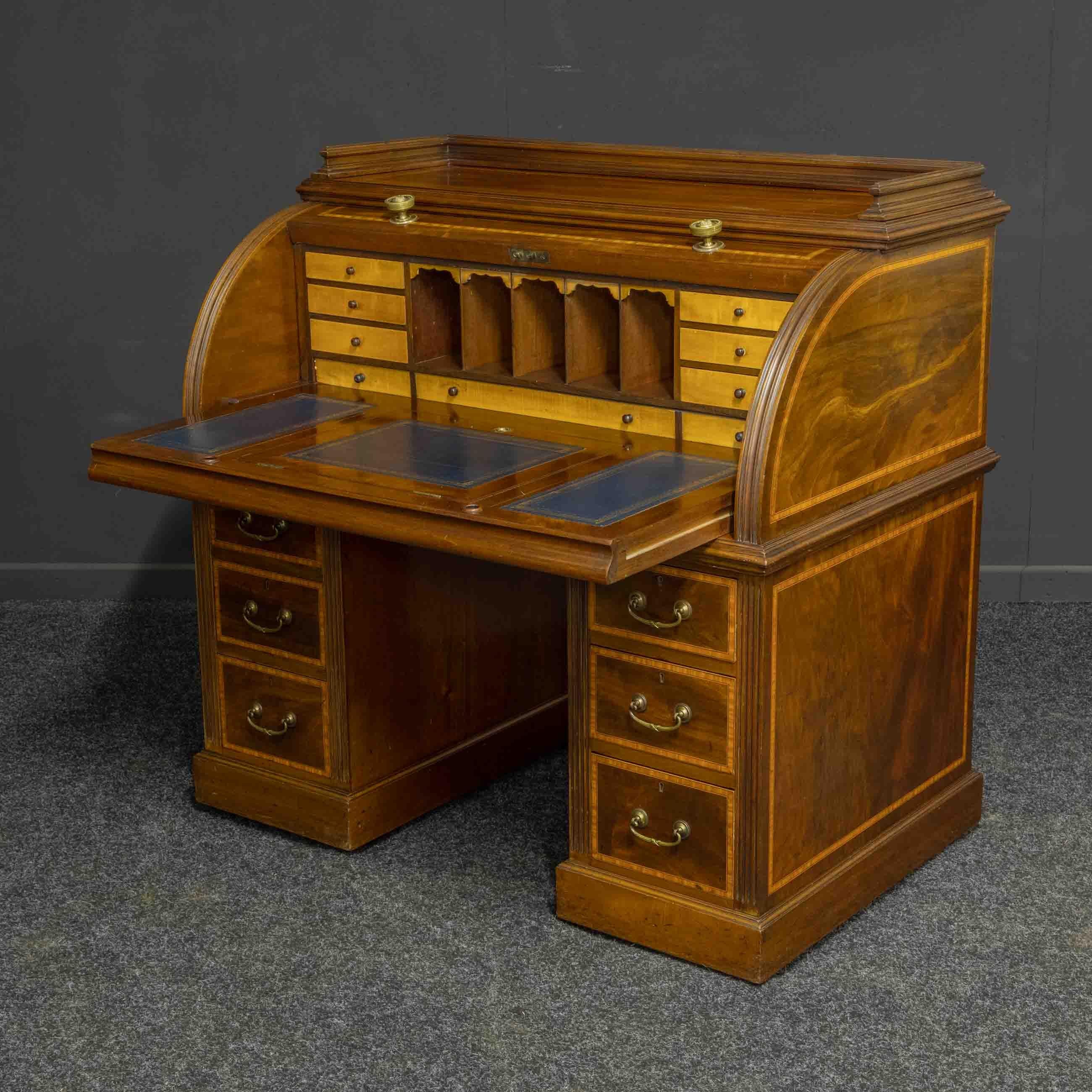 Late 19th Century Sheraton Revival Mahogany Cylinder Desk