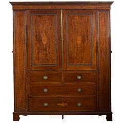 Antique Sheraton Revival Mahogany Inlaid Combination Wardrobe