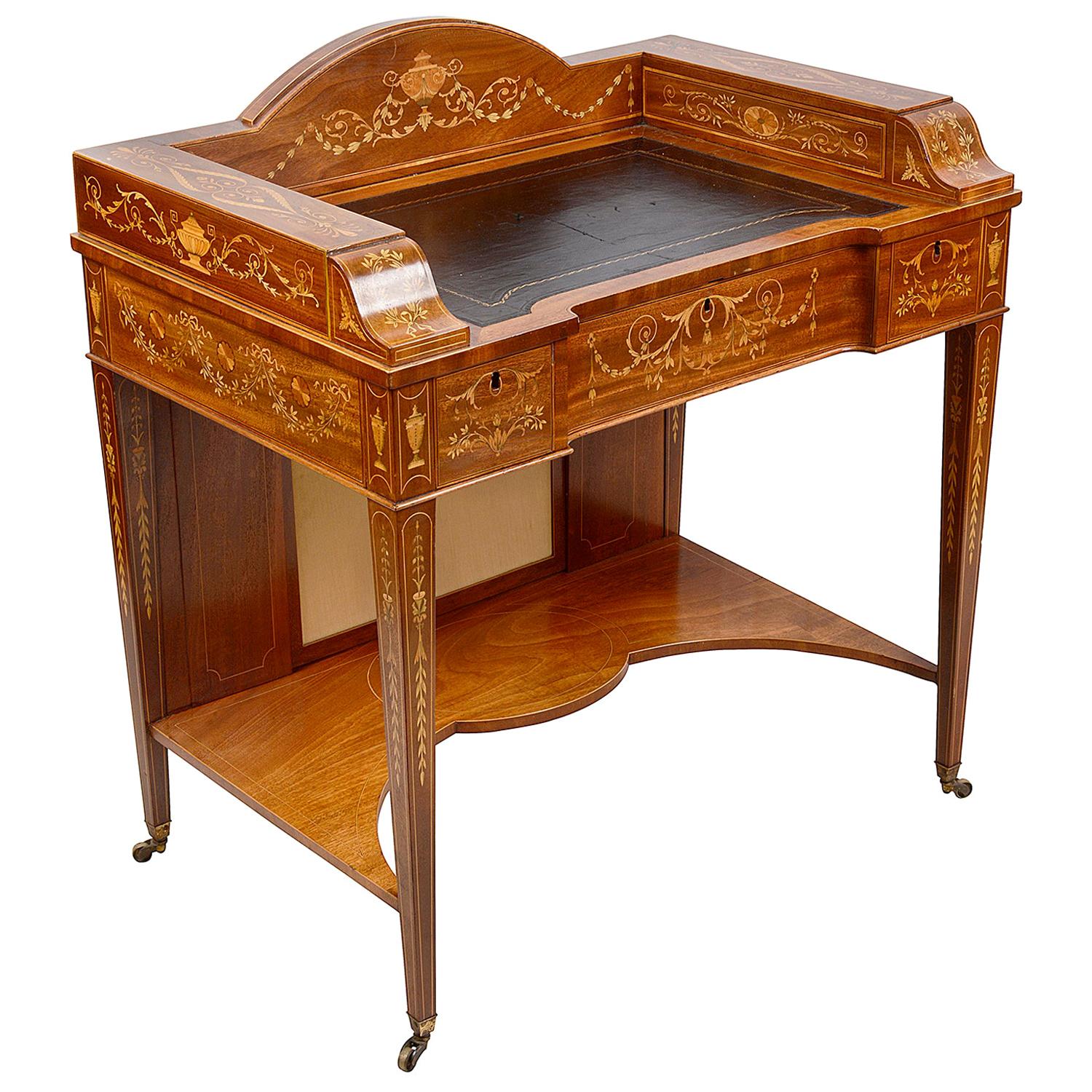 Sheraton Revival Mahogany Inlaid Ladies Desk, 19th Century For Sale