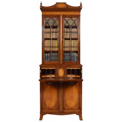 Antique Sheraton Revival Mahogany Secretaire Bookcase