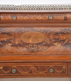 Sheraton Revival marquetry inlaid cylinder bureau