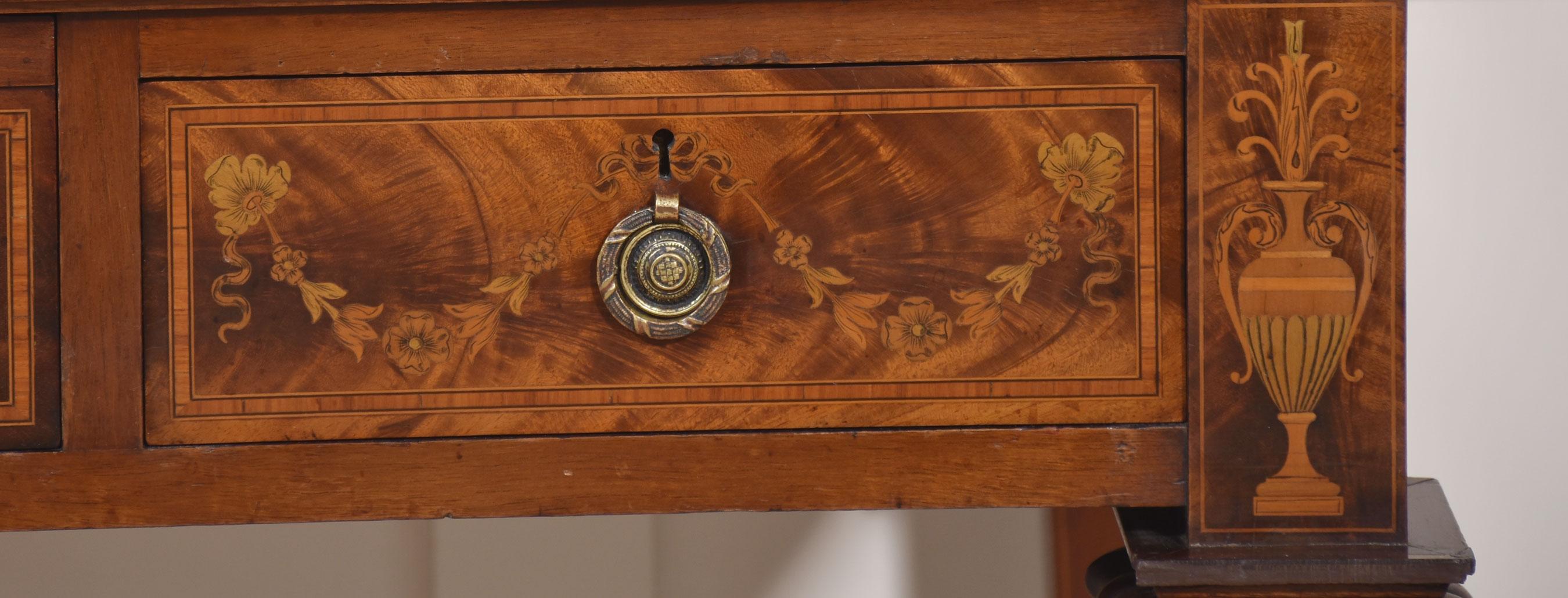 19th Century Sheraton Revival marquetry inlaid cylinder bureau For Sale