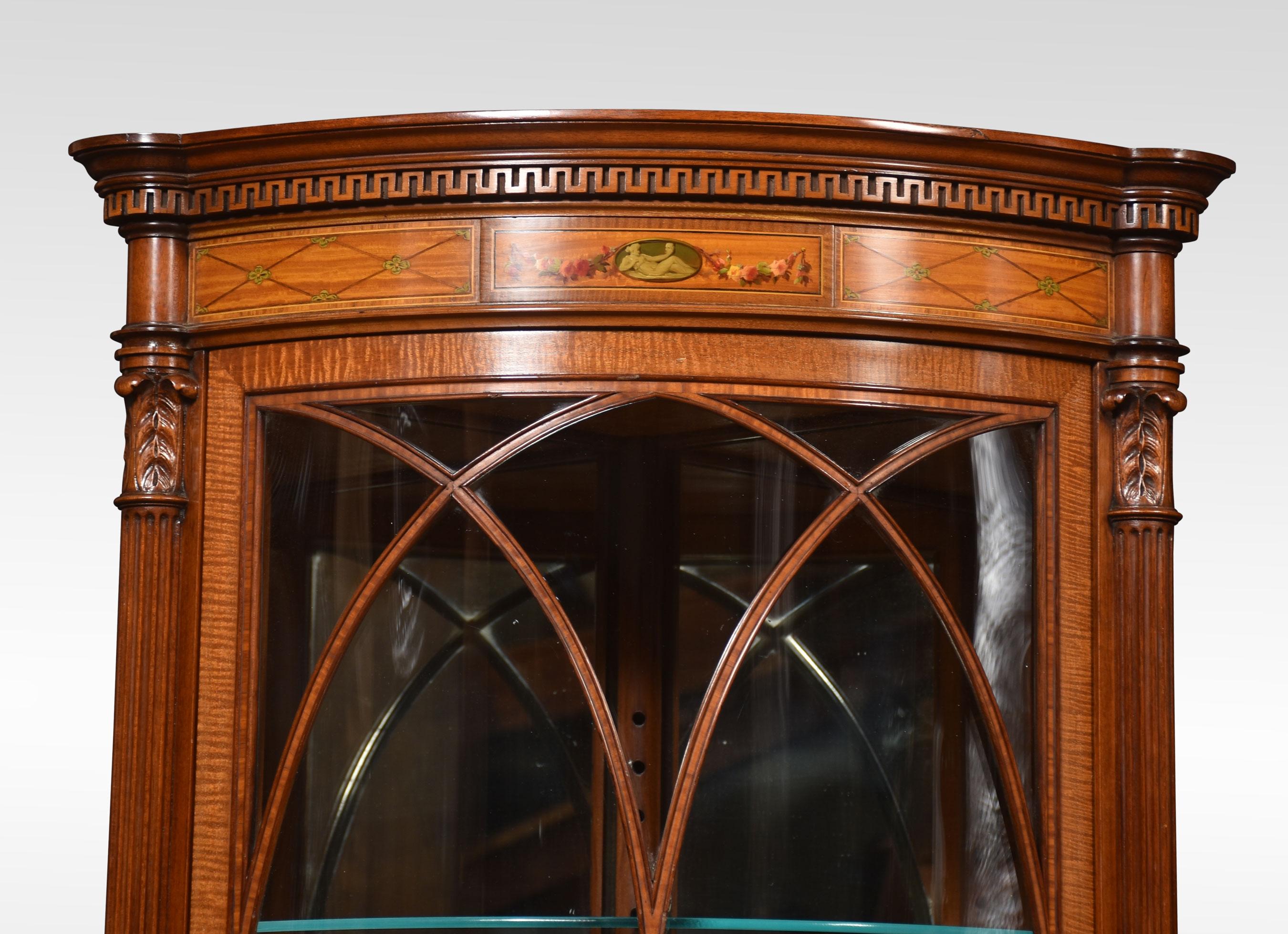 Sheraton Revival Painted Satinwood Corner Display Cabinet at 1stDibs