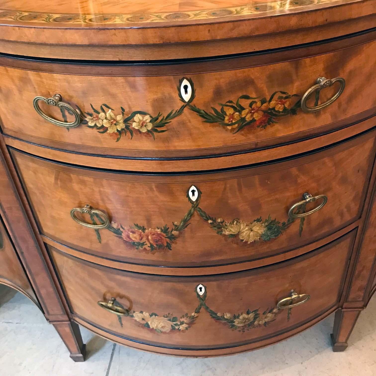 19th Century Sheraton Revival Painted Satinwood Side Cabinet For Sale