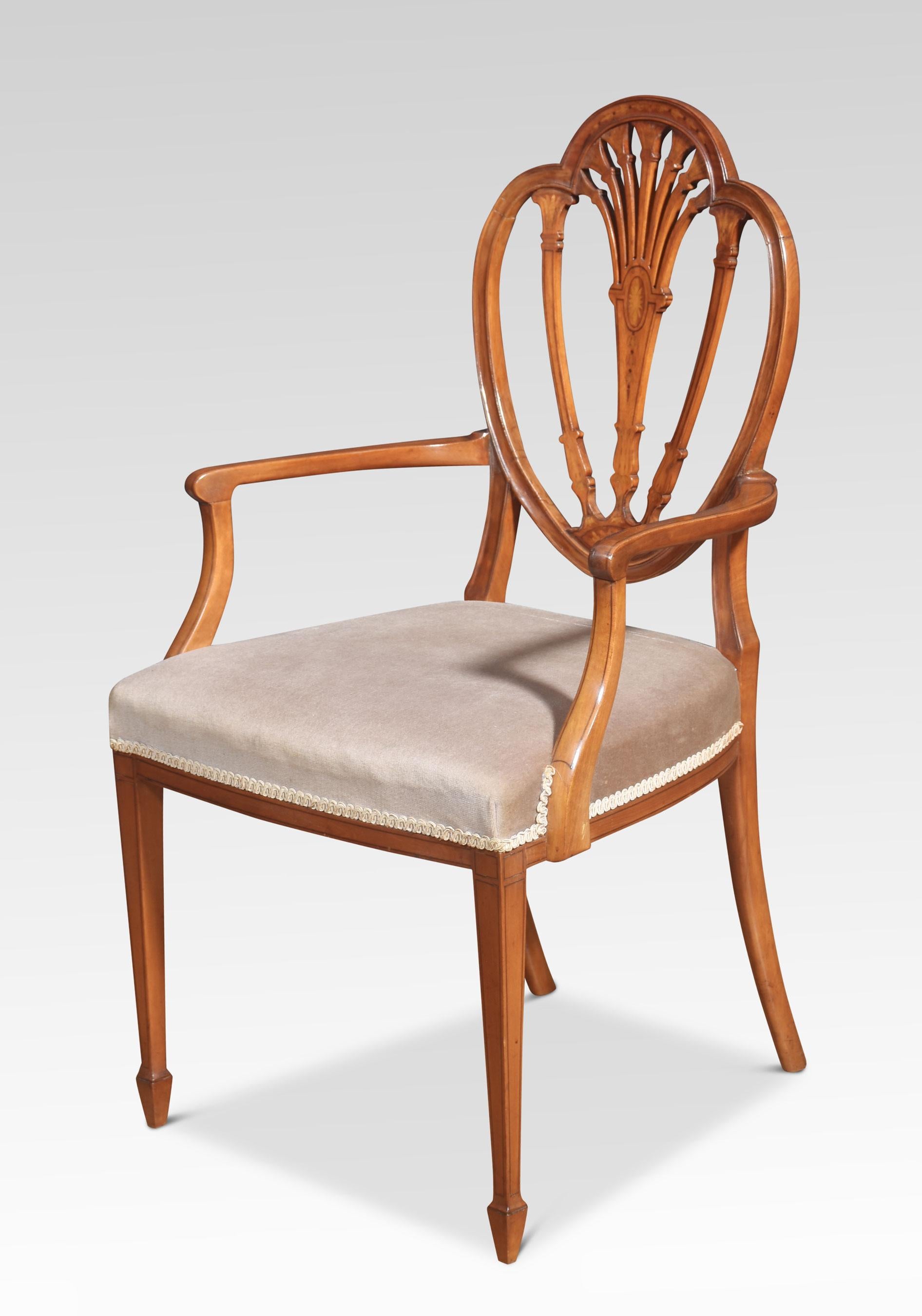 British Sheraton revival satinwood armchair For Sale
