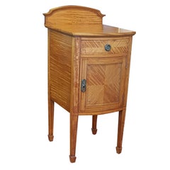 Antique Sheraton Revival Satinwood Bow Fronted Bedside Cabinet
