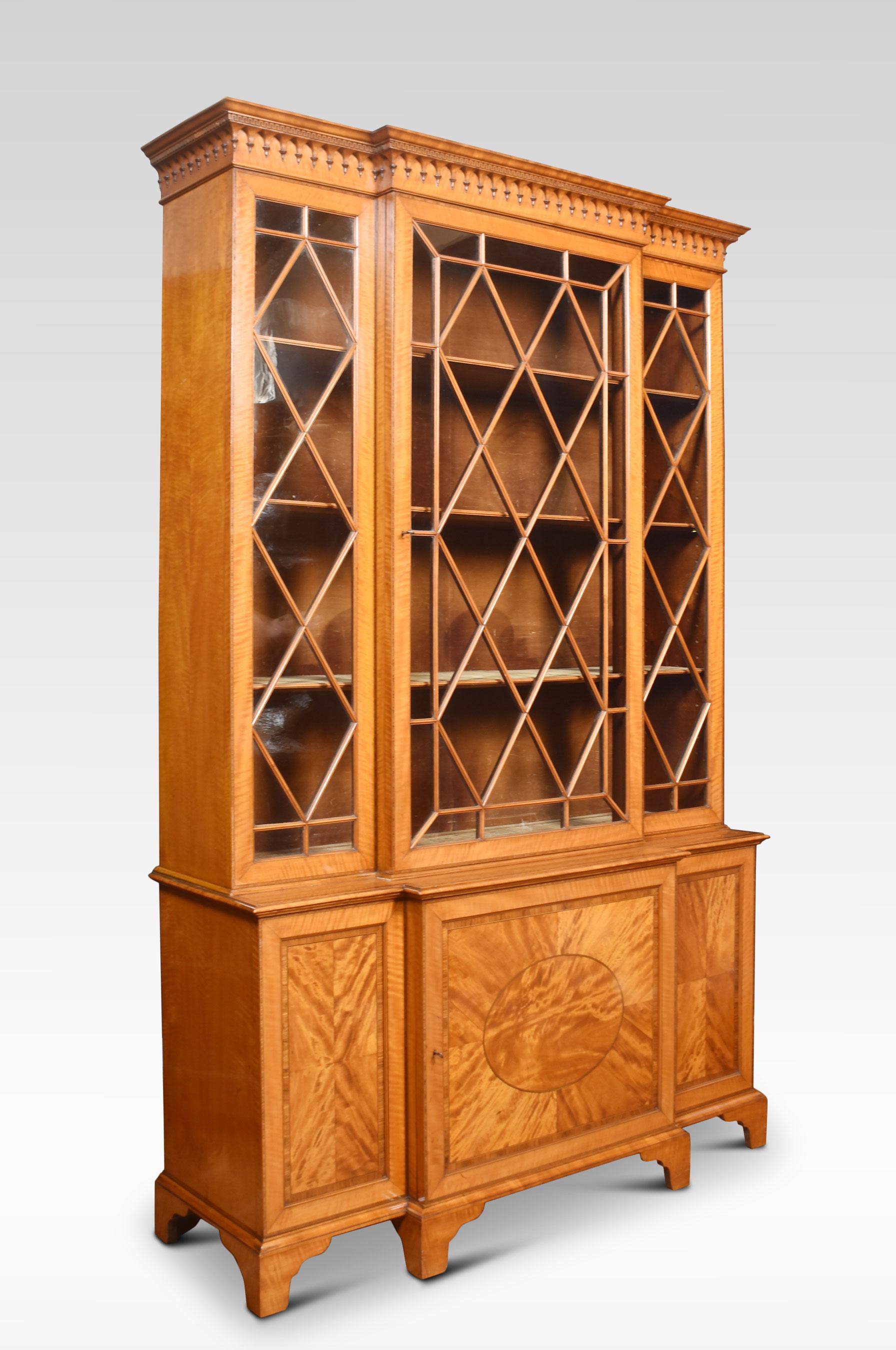 Sheraton Revival Satinwood Breakfront Bookcase For Sale 1