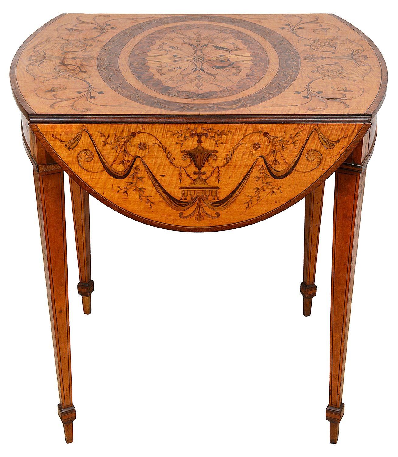 Table Pembroke en marqueterie de bois de satin de style Sheraton Revival. Bon état - En vente à Brighton, Sussex