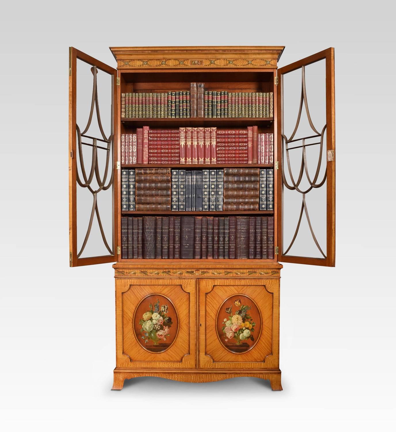 British Sheraton Revival Satinwood Painted Two-Door Bookcase