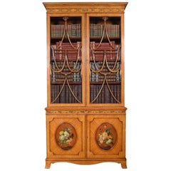 Sheraton Revival Satinwood Painted Two-Door Bookcase