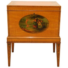 Sheraton Revival Satinwood Painted Wine Cooler, circa 1860