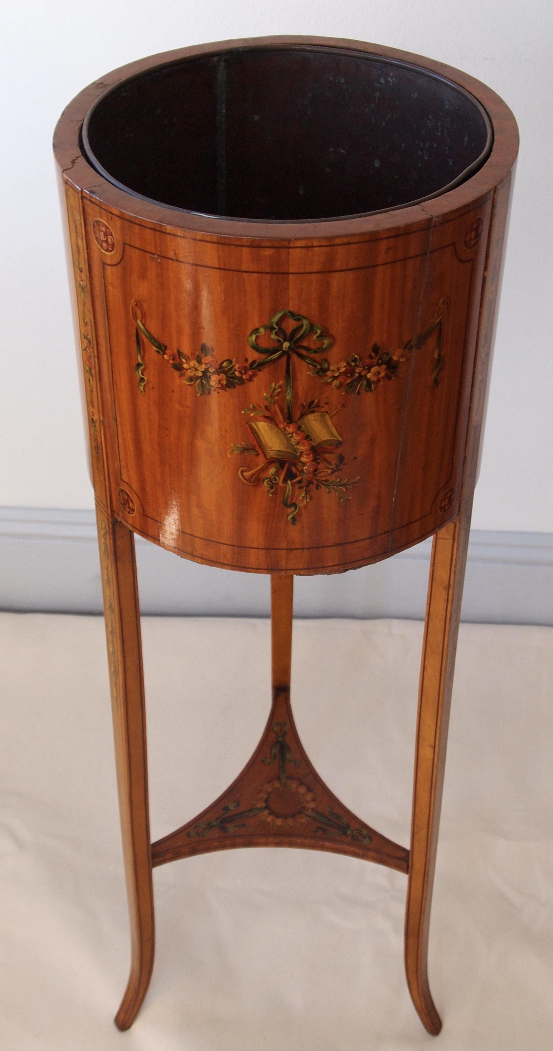 Sheraton Revival Satinwood Round Planter with Painted Decoration 8
