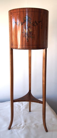 Sheraton Revival Satinwood Round Planter with Painted Decoration