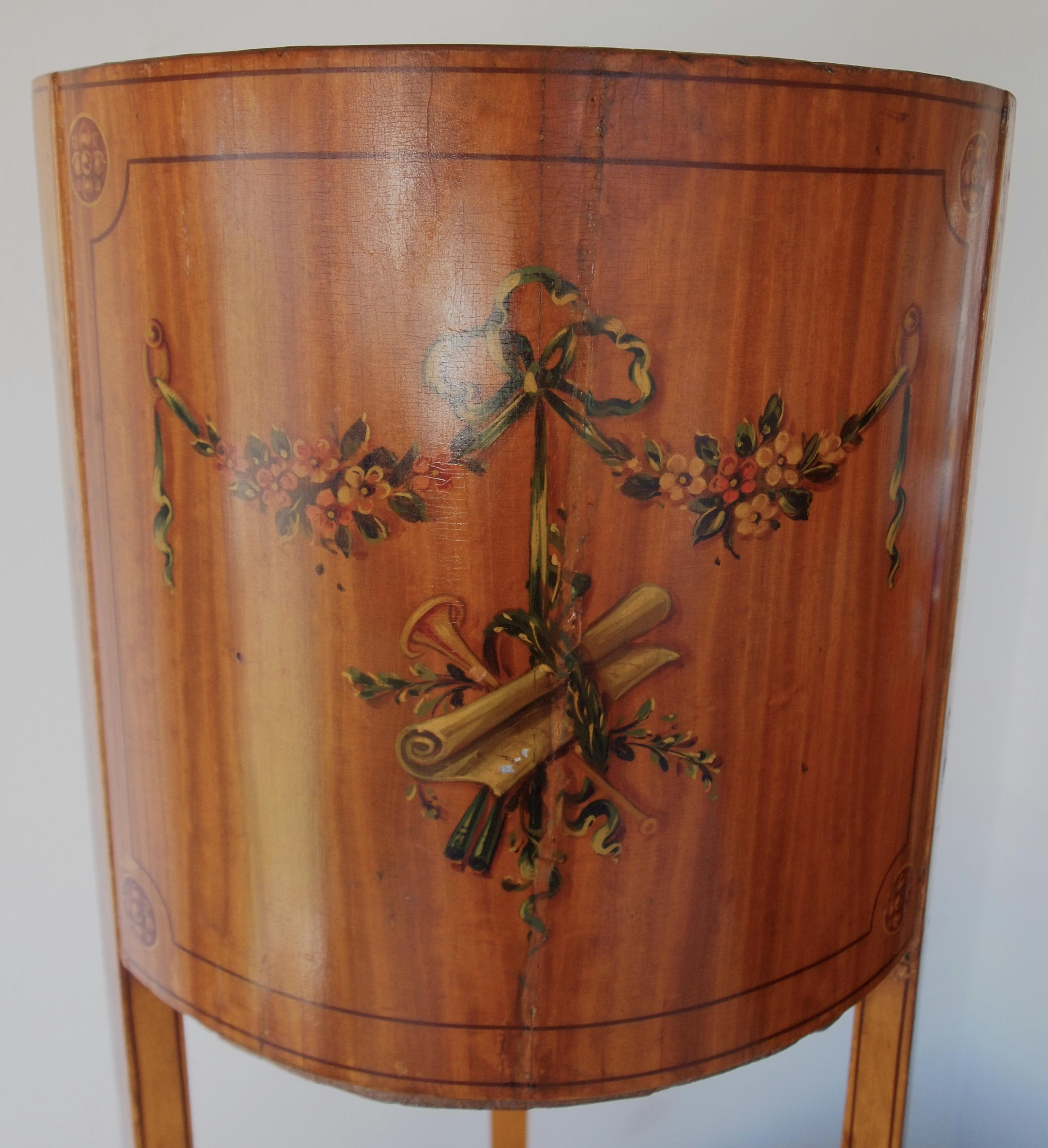 19th Century Sheraton Revival Satinwood Round Planter with Painted Decoration