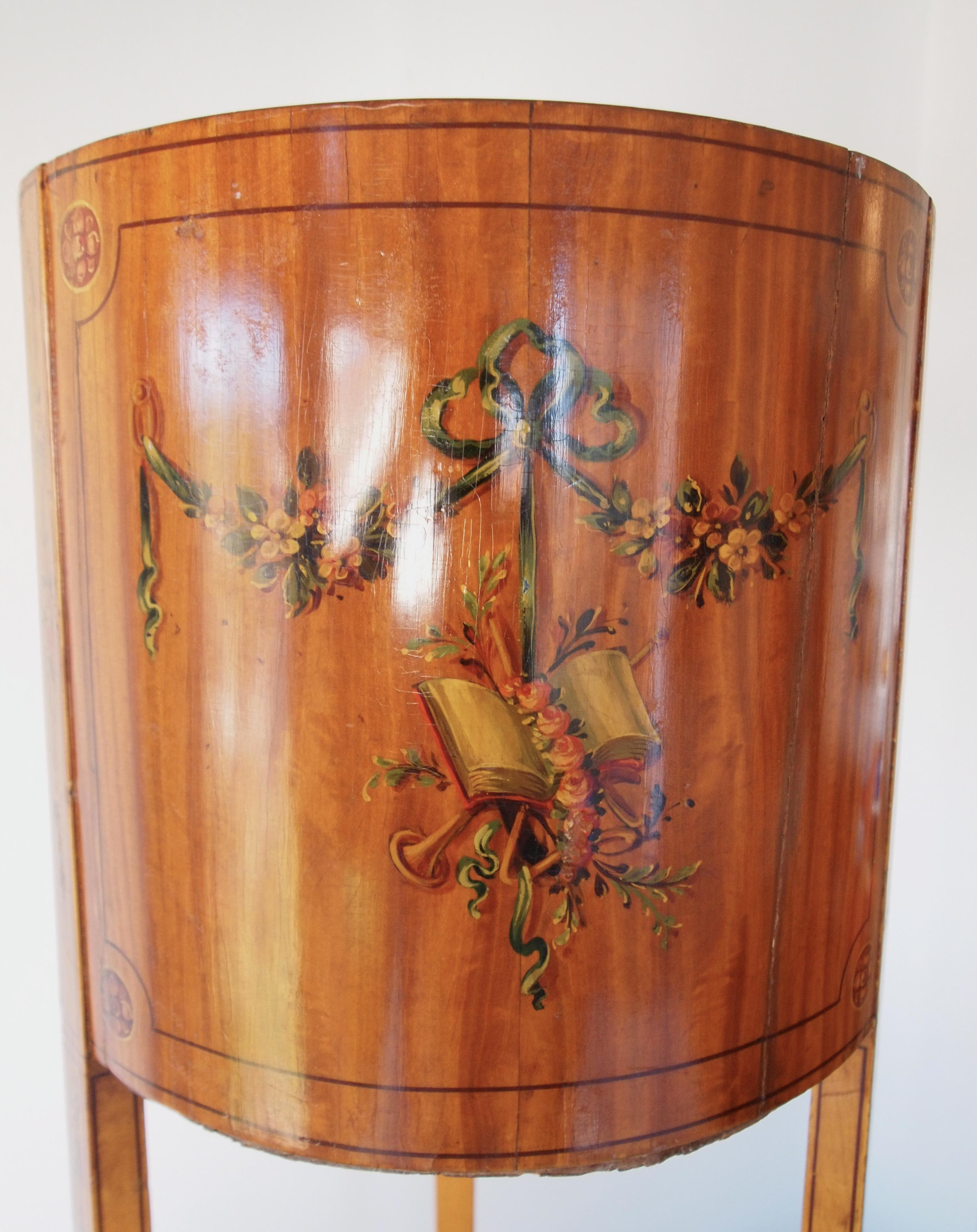 Sheraton Revival Satinwood Round Planter with Painted Decoration 1