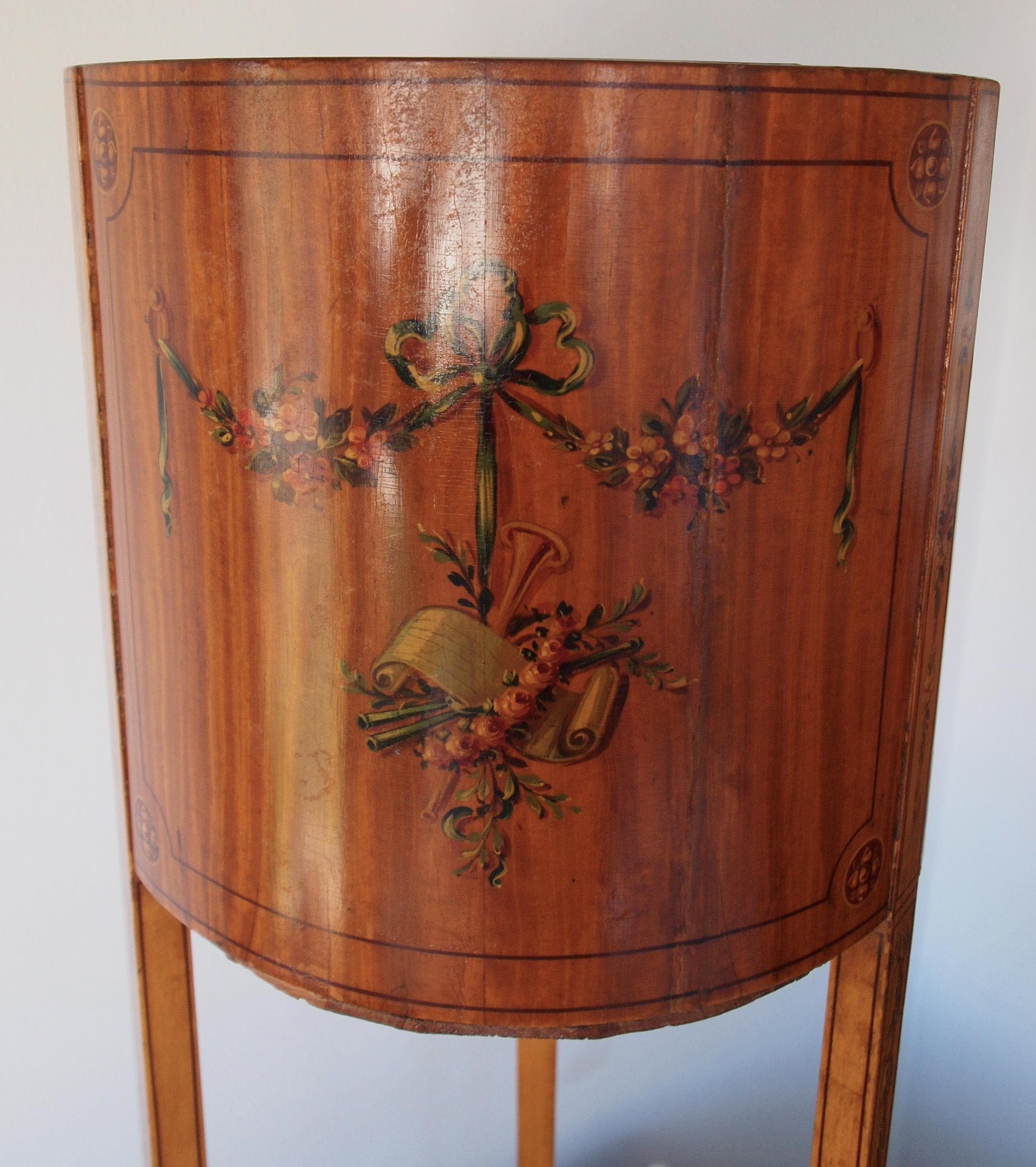 Sheraton Revival Satinwood Round Planter with Painted Decoration 3