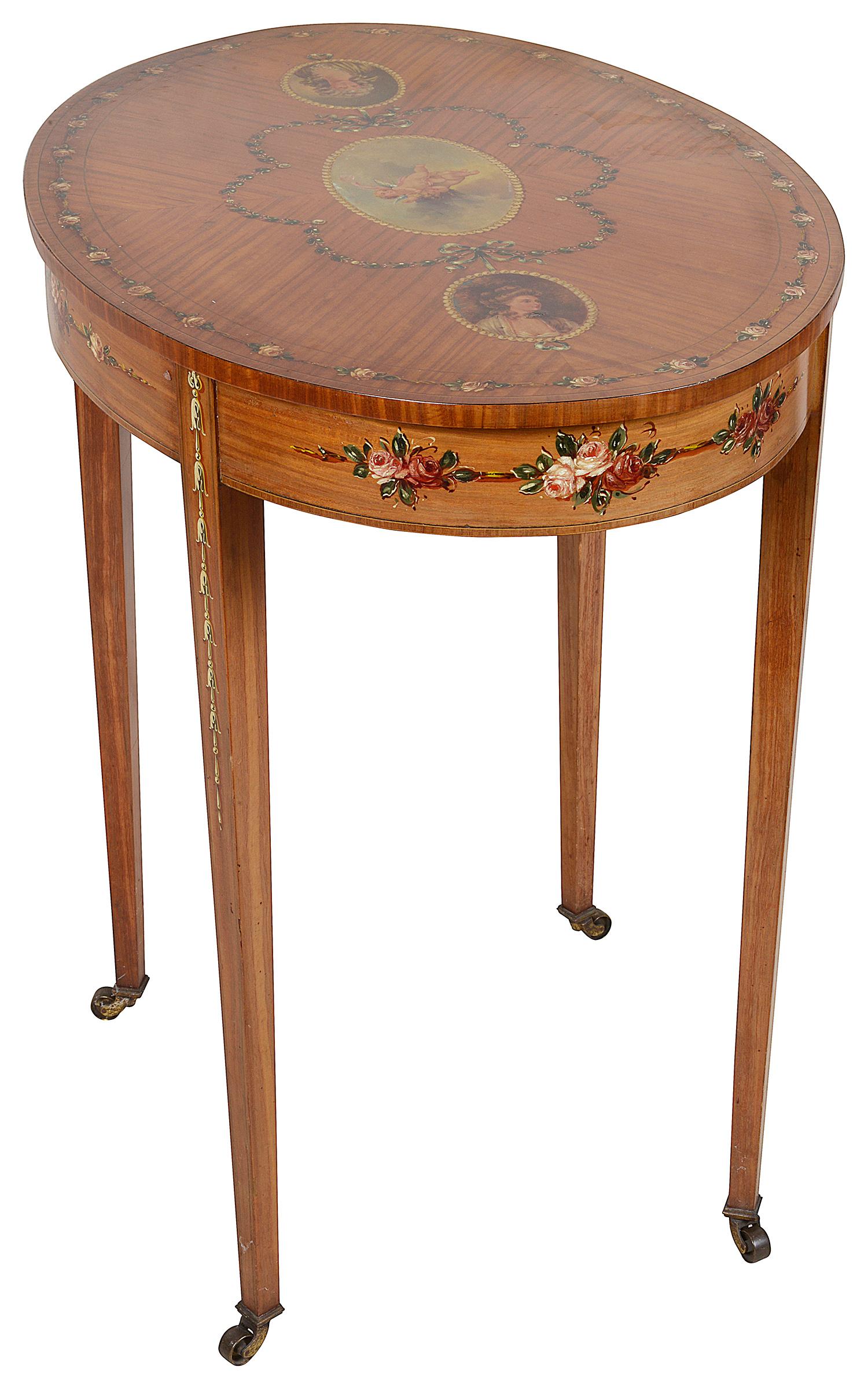 Mahogany Sheraton Revival Satinwood Side Table, circa 1890